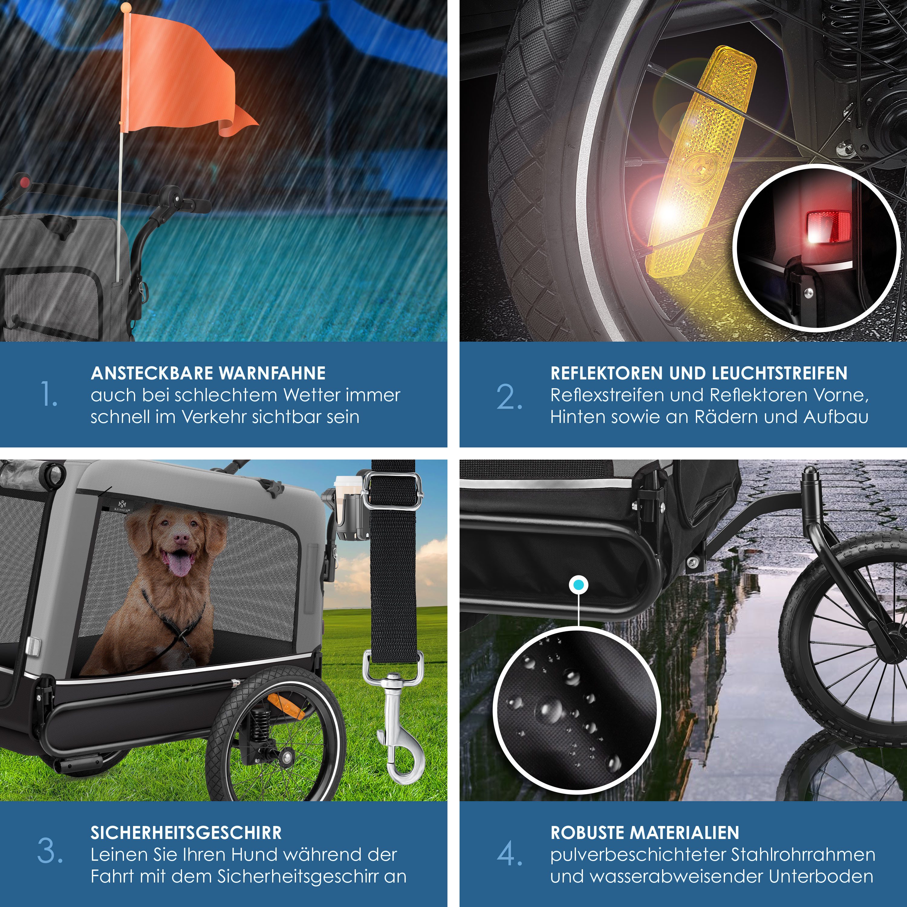 KESSER Fahrradhundeanhänger, Hundeanhänger Boxer 3-in-1 Hundebuggy Jogger Fahrradanhänger – Bild 4 von 5