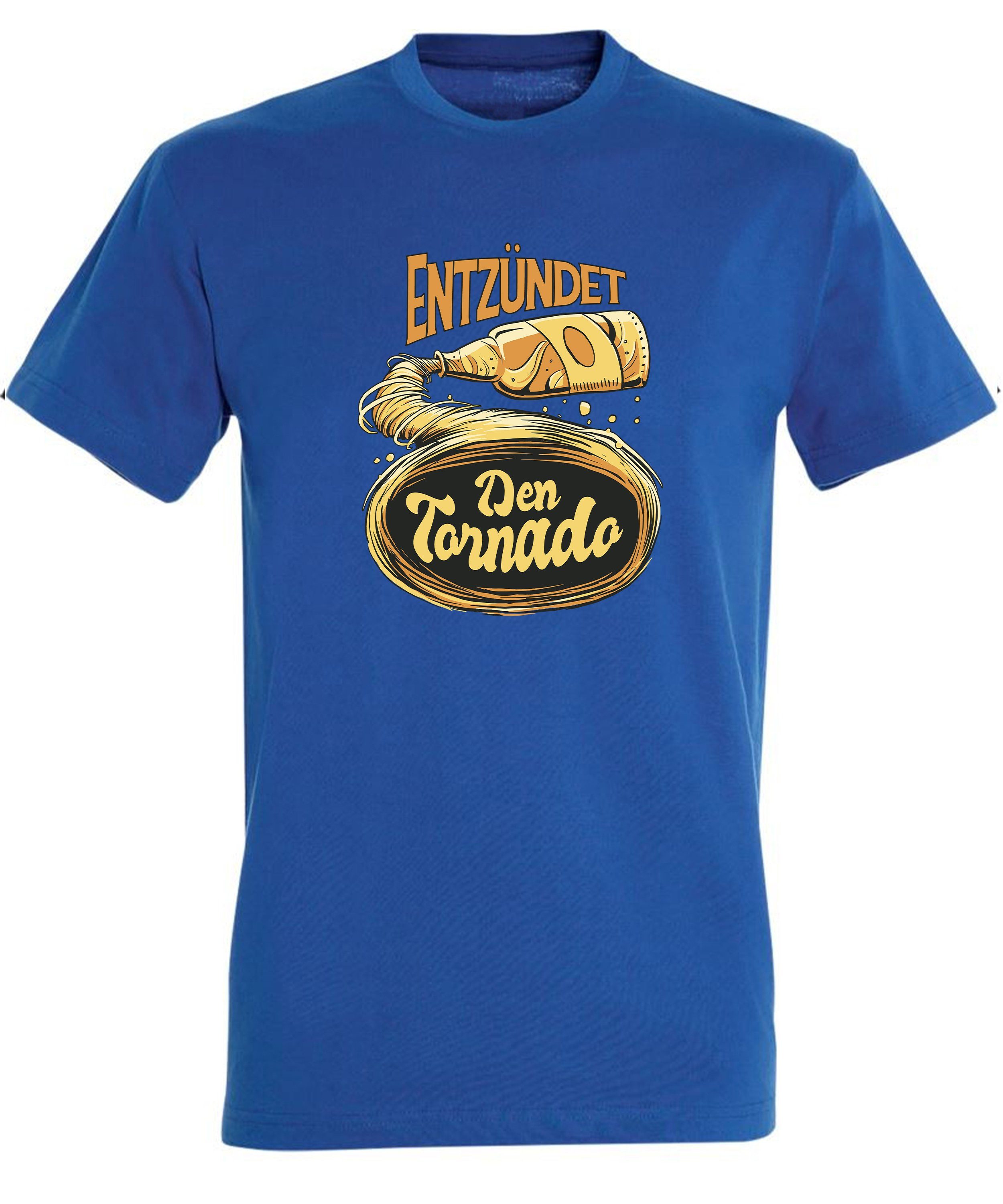 MyDesign24 T-Shirt Herren Fun Tornado - Oktoberfest Shirt Trinkshirt Entzündet Fit, Regular Aufdruck Baumwollshirt Print blau i302 mit royal den