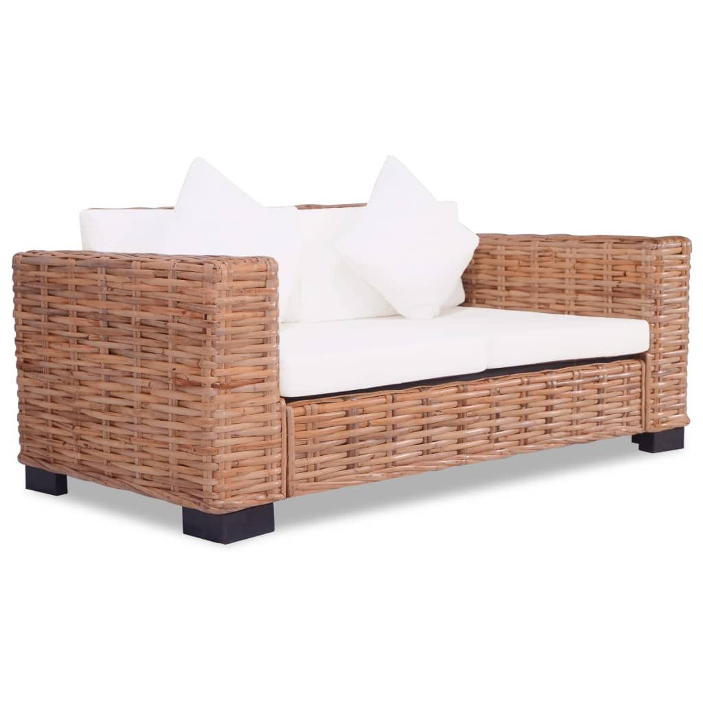 vidaXL Sofa NA 2-Sitzer-Sofa Natürliches Rattan Couch
