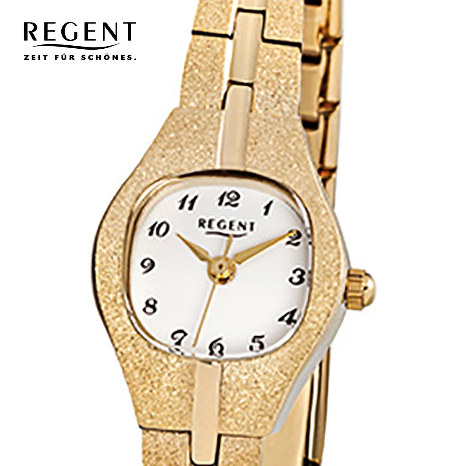 Damen eckig, Regent F-308, (ca. klein Regent Edelstahl, Analog 18x23mm), Quarzuhr gold Armbanduhr ionenplattiert Damen-Armbanduhr