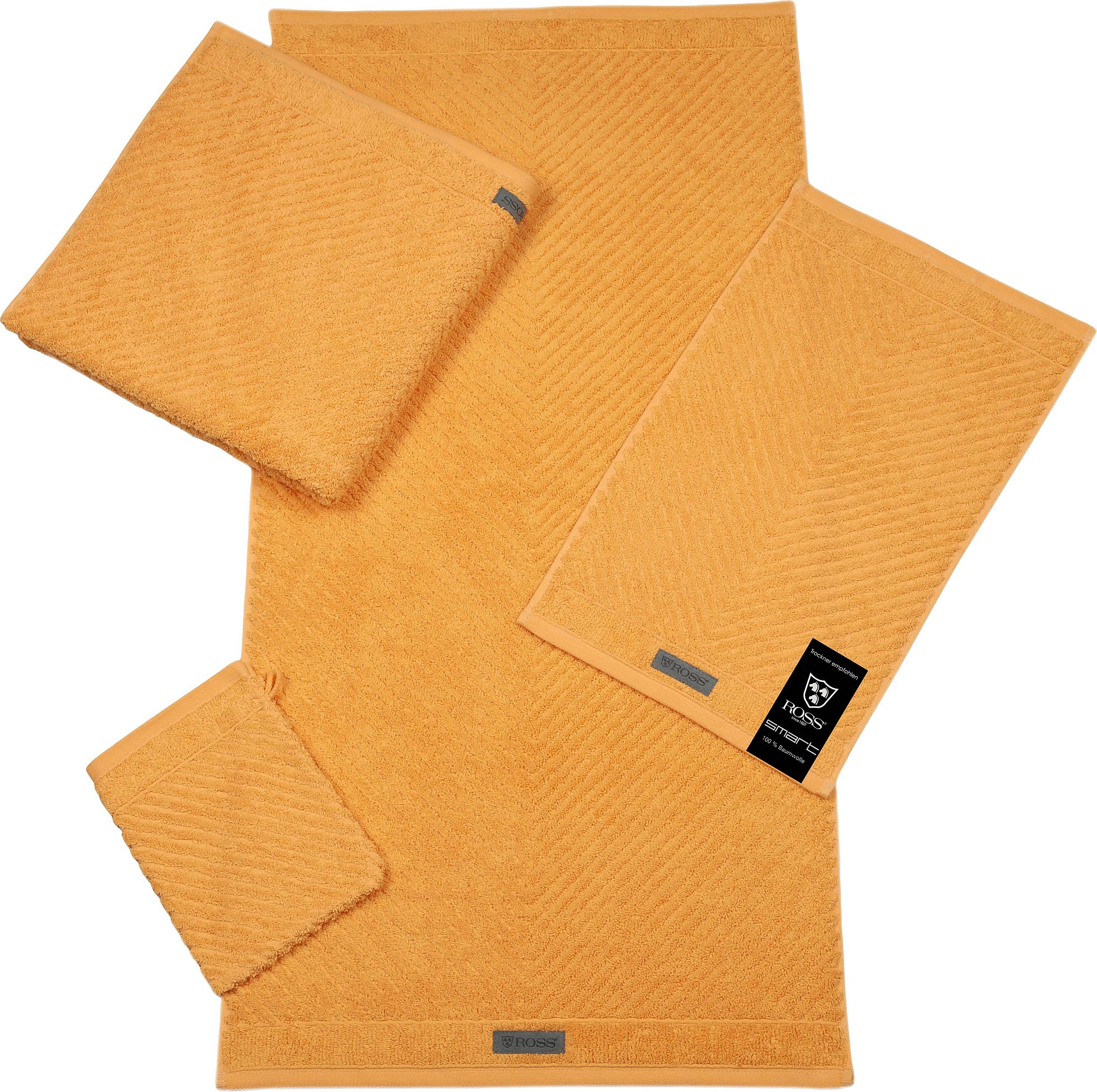 mit (2-St), aprikose ROSS Uni-Rippe Handtuch Smart, Frottier Velourslabel