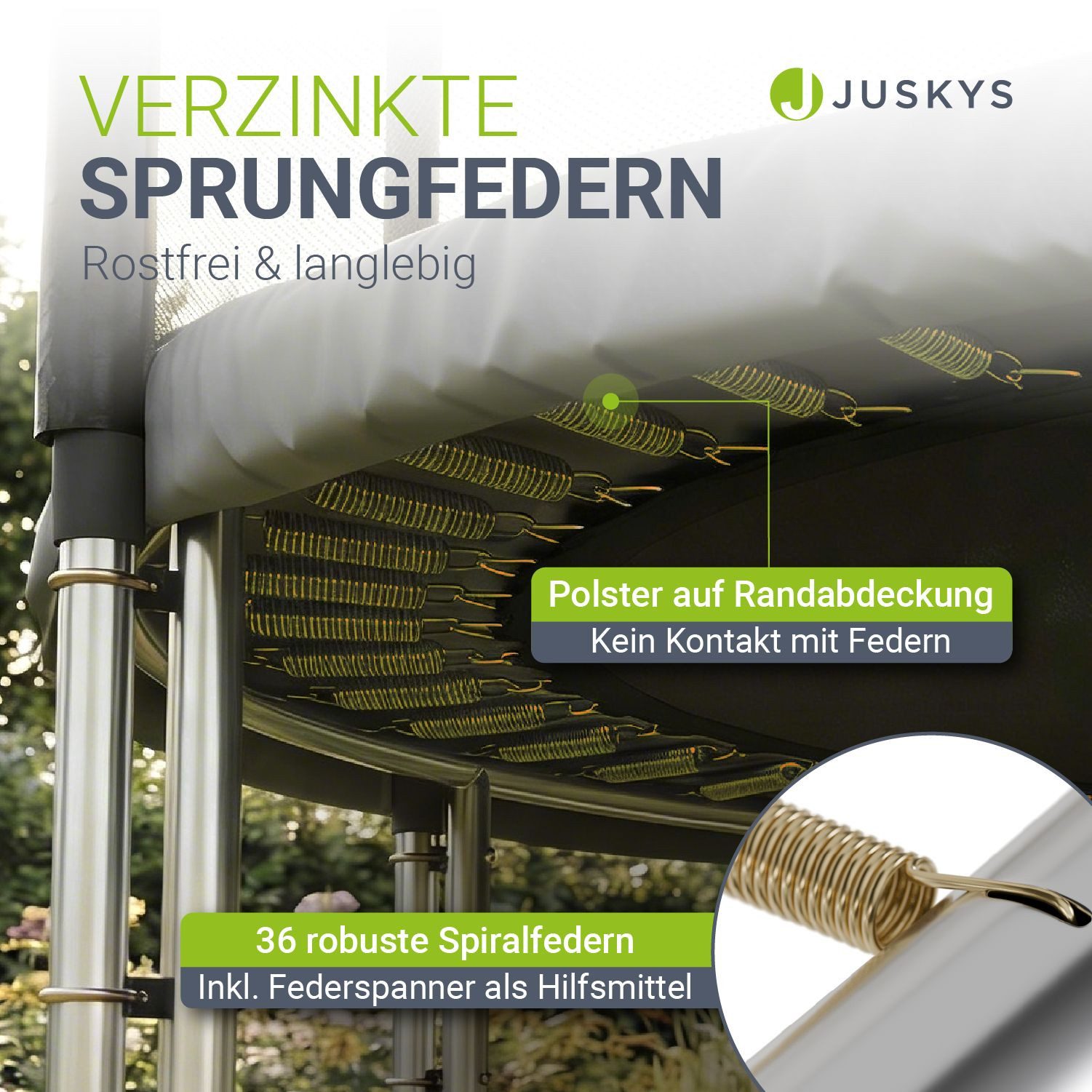 Juskys Gartentrampolin JumpMaster, Ø 183 cm, Komplett-Set mit Leiter, Getränkehalter, Bodenanker
