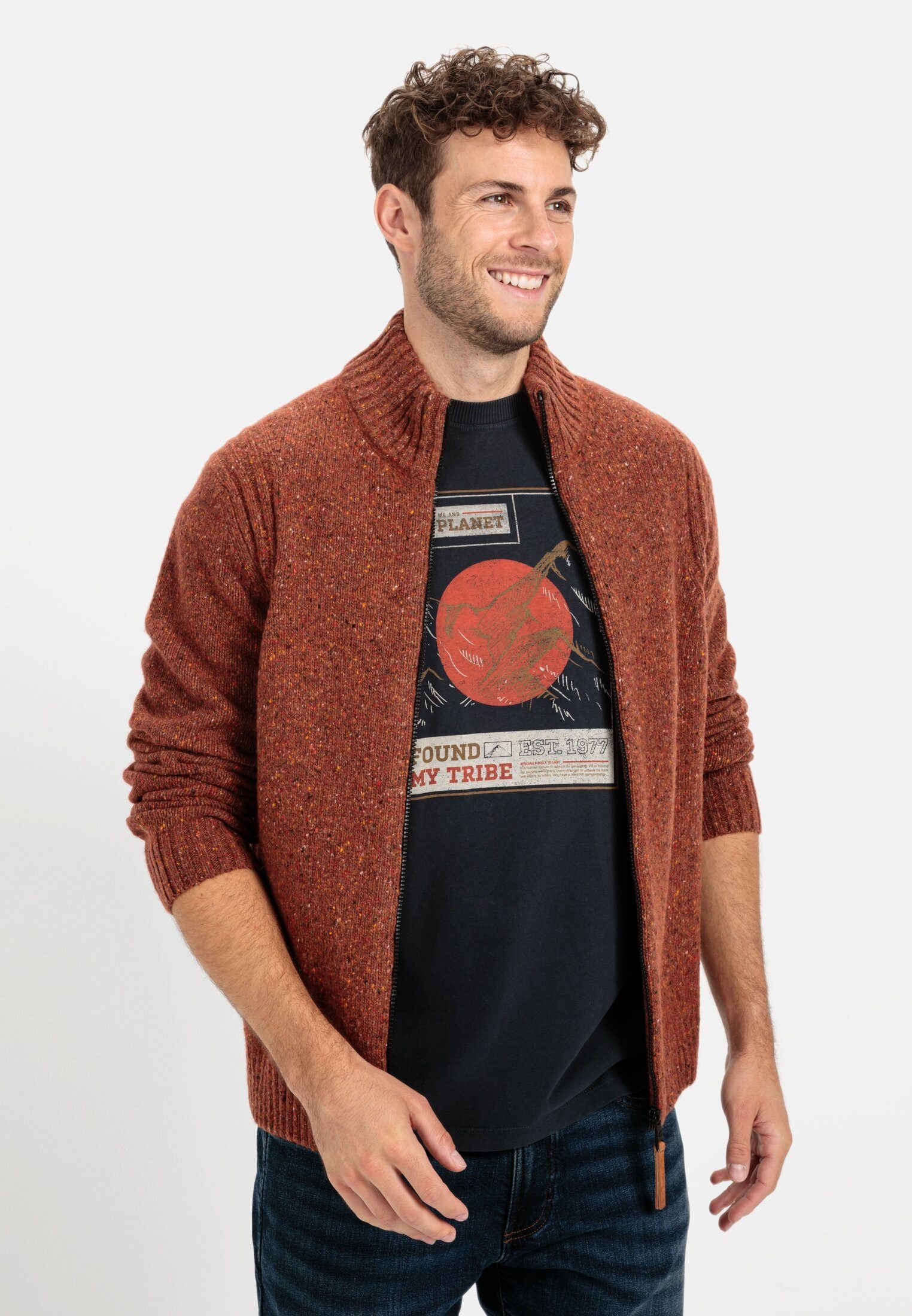 camel active Strickjacke aus nachhaltiger Merinowolle Langarm Stehkragen St günstig online kaufen