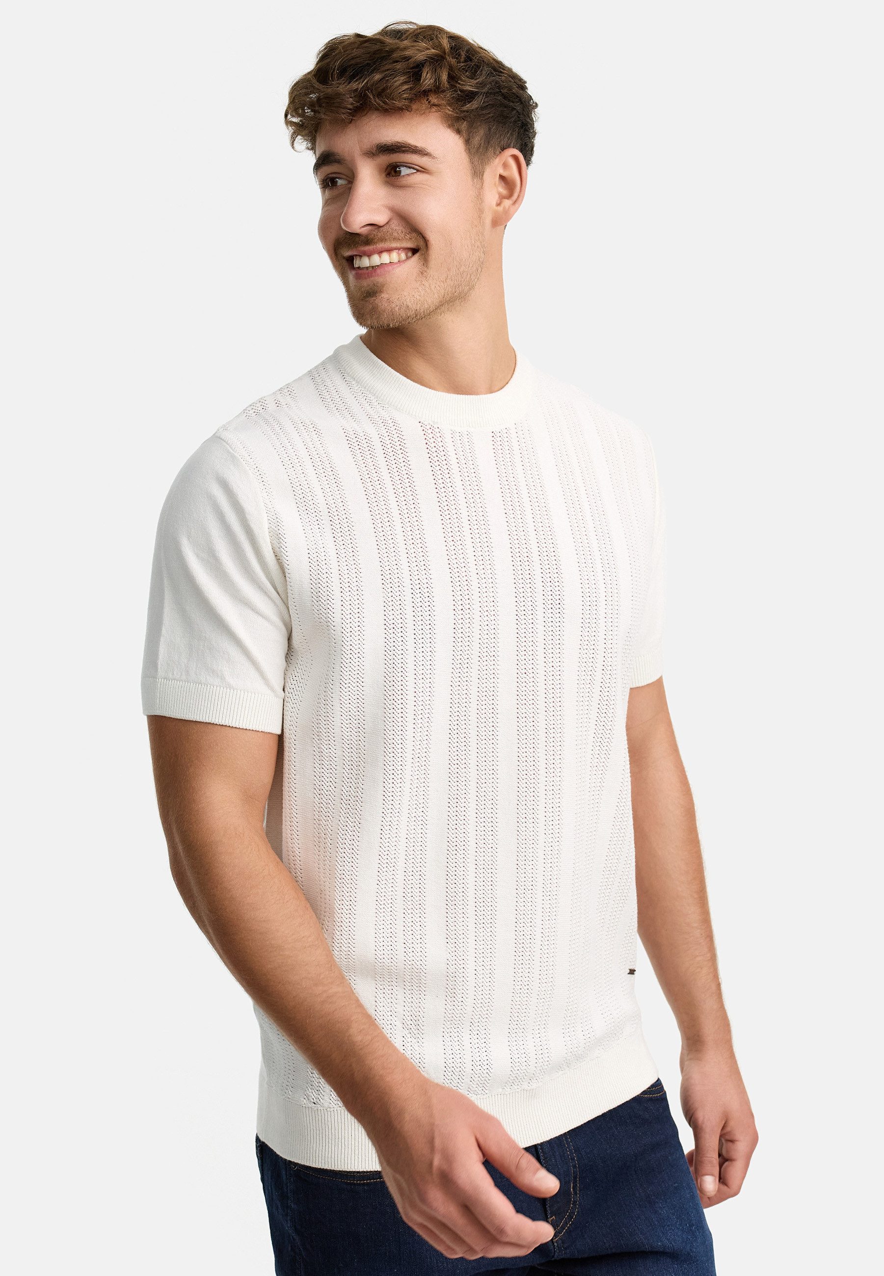 INDICODE T-Shirt Herren INVarson Shirt Tee Herrenshirt mit vertikalem Strickmuster für eine stilvolle Optik