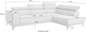 alina Ecksofa Hikari, wahlweise mit Sitzvorzug, in modernem Cordstoff, Breite 302 cm