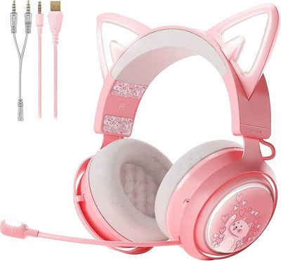 Somikon Gaming headsets Gaming-Headset (Einziehbares Rauschunterdrückungsmikrofon für klare Kommunikation während des Spiels , "Stylische Gaming-Kopfhörer mit Mikrofon für Gamer in Pink)