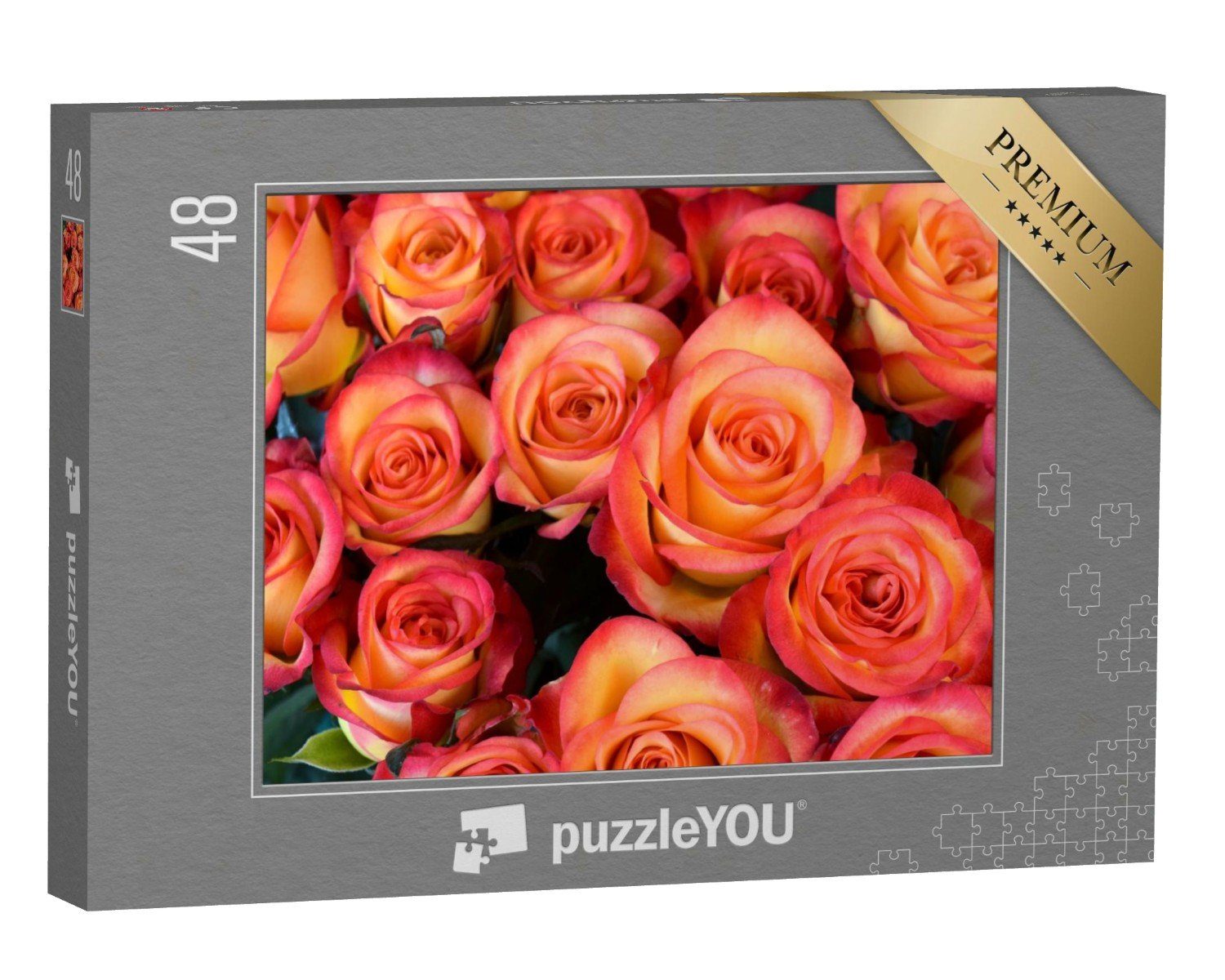 puzzleYOU Puzzle Blumenstrauß aus orangen Rosen, 48 Puzzleteile, puzzleYOU-Kollektionen Flora, Blumen