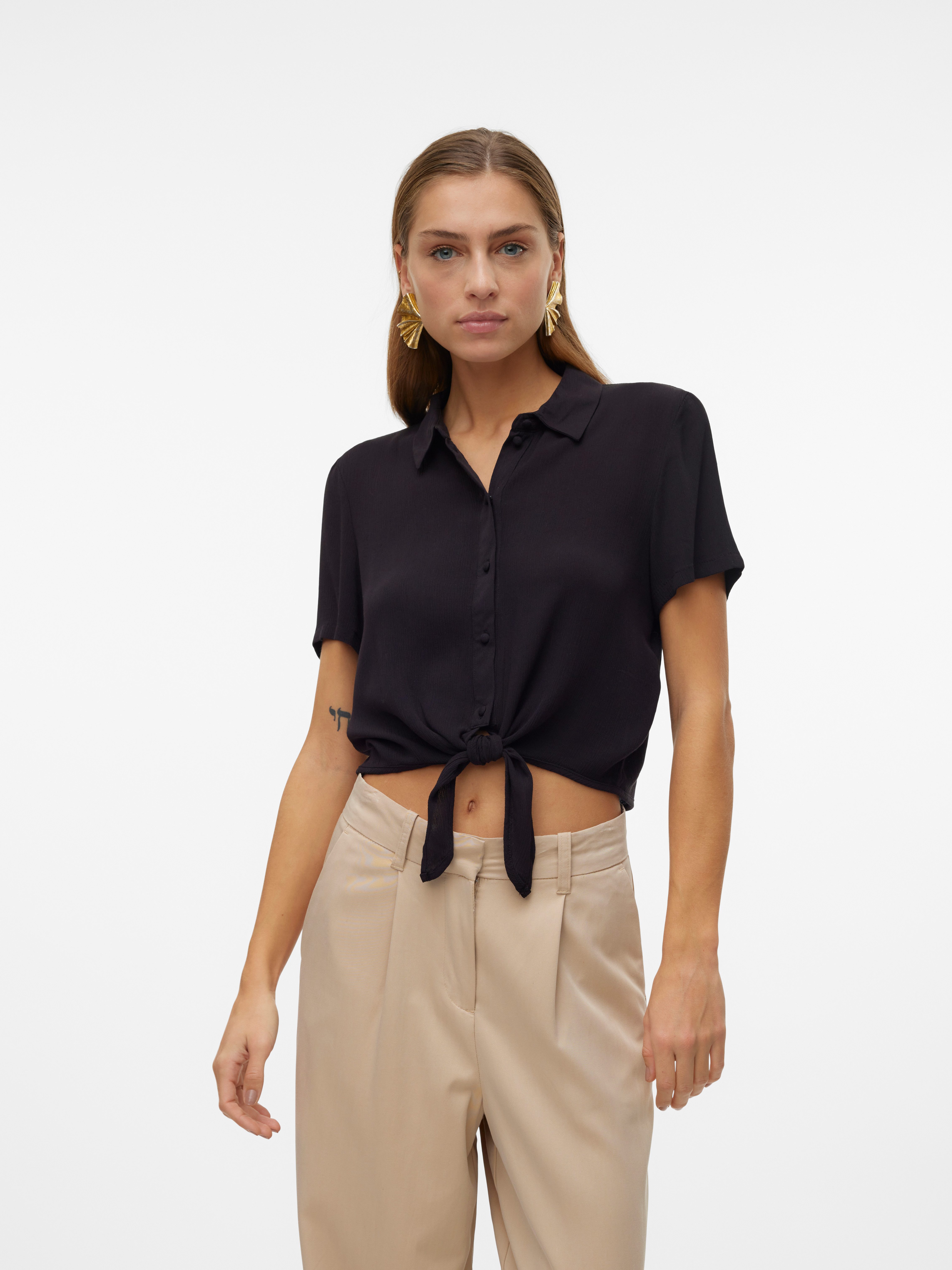 Vero Moda Kurzarmbluse VMMENNY TIE SS SHIRT WVN GA Viskose, relaxed fit