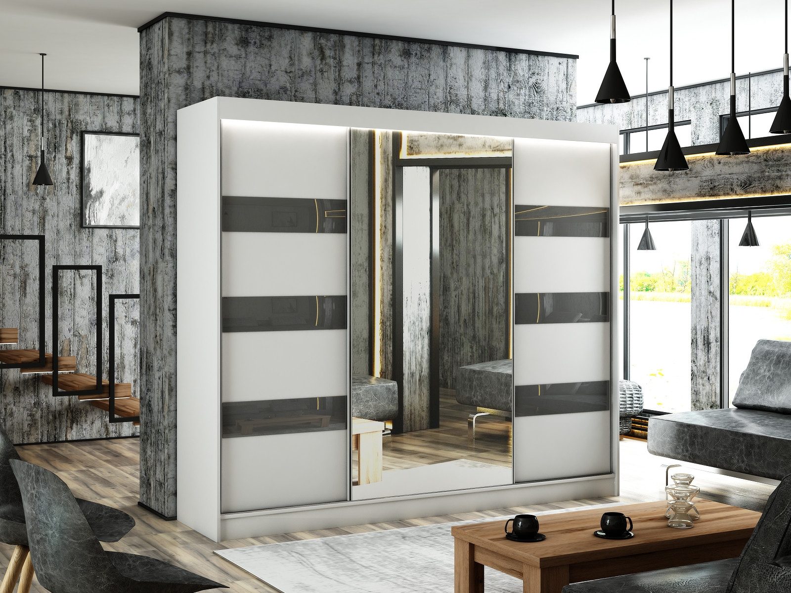 ALTDECOR Schiebetürenschrank LOSTE (Kleiderschrank Garderobenschrank mit vi günstig online kaufen