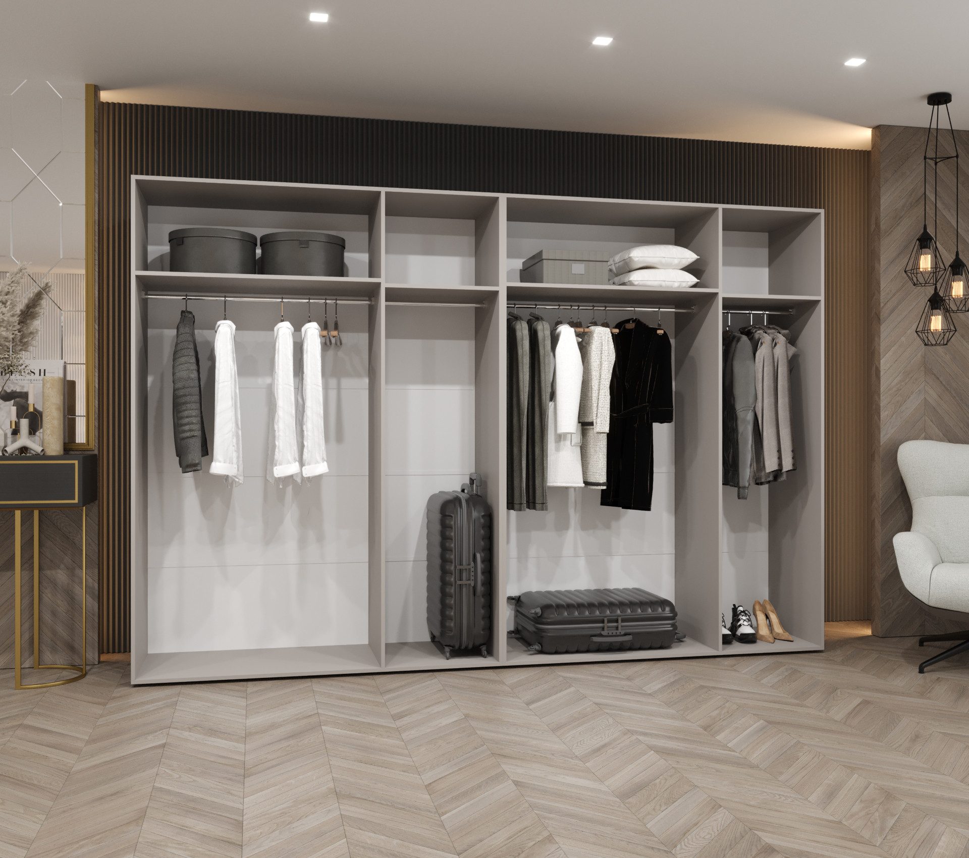 MOEBLO Drehtürenschrank LIVENTO 1 (mit Soft-Close, moderne Griffe – Moderner Kleiderschrank mit Einlegeböden & Kleiderstange für Schlafzimmer und Ankleide, Kleiderschrank Schrank Garderobe Schlafzimmer Drehtürenschrank) (BxHxT): 100/150/200/250/300x202x52 cm