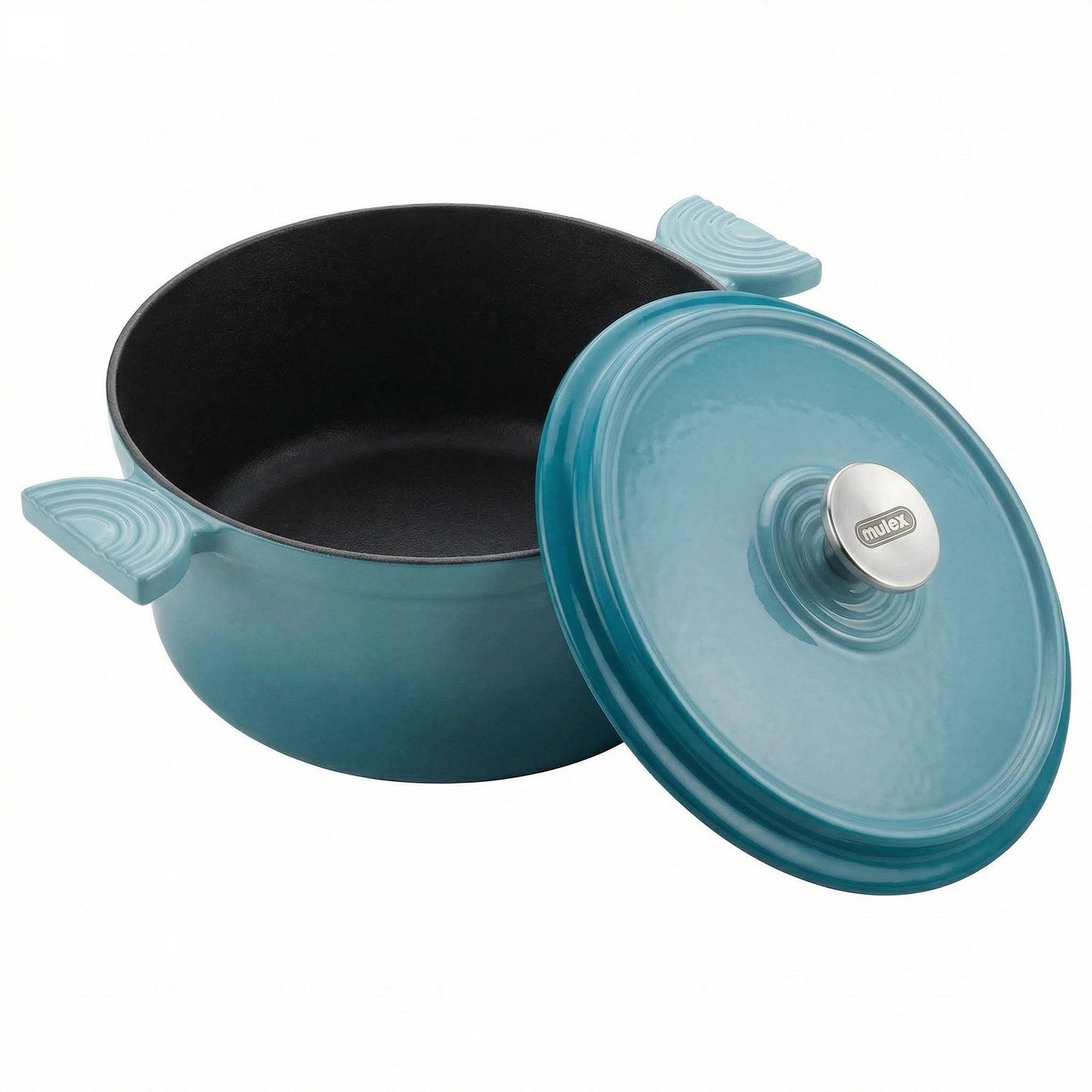 Mulex Kochtopf Belle Cocette Topf blau 24 cm, Gusseisen (backofengeeignet inklusive Deckel, 2-tlg., ideal zum Schmoren, Braten, Backen & Kochen), für alle Herdarten geeignet
