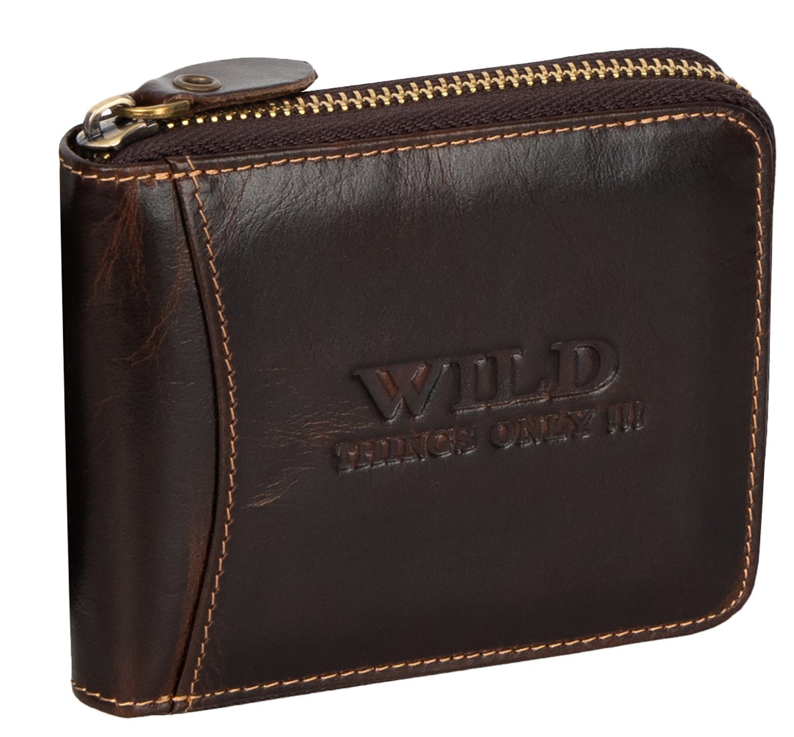Wild Things Only !!! Geldbörse RFID Leder Portemonnaie Geldbörse Herren mit Reißverschluss Querformat, RFID Schutz