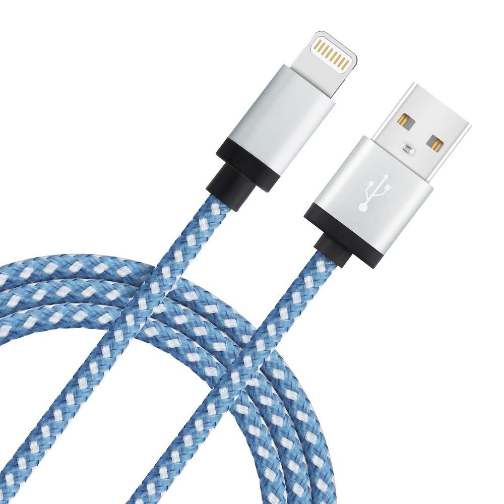 Elegear Nylon Ladekabel USB A Smartphone-Kabel, blauweiß für iphone, 2M