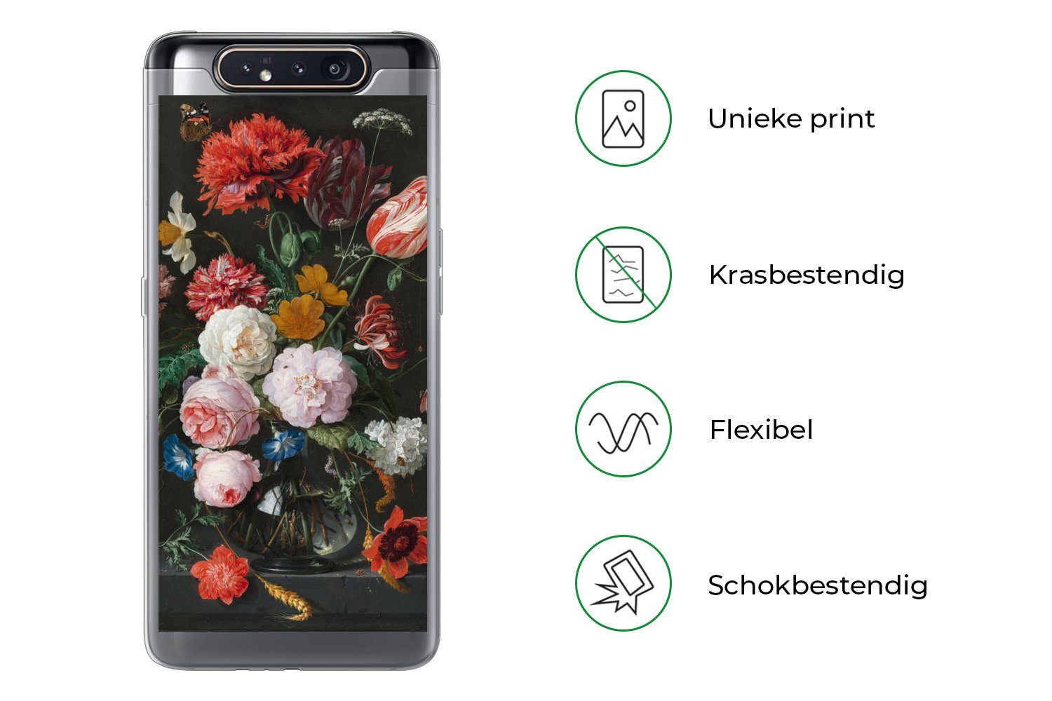MuchoWow Handyhülle für Samsung Galaxy A80 Stilleben mit Blumen in einer Glasvase - Gemäld, Phone Case, Silikon, Schutzhülle Dünn