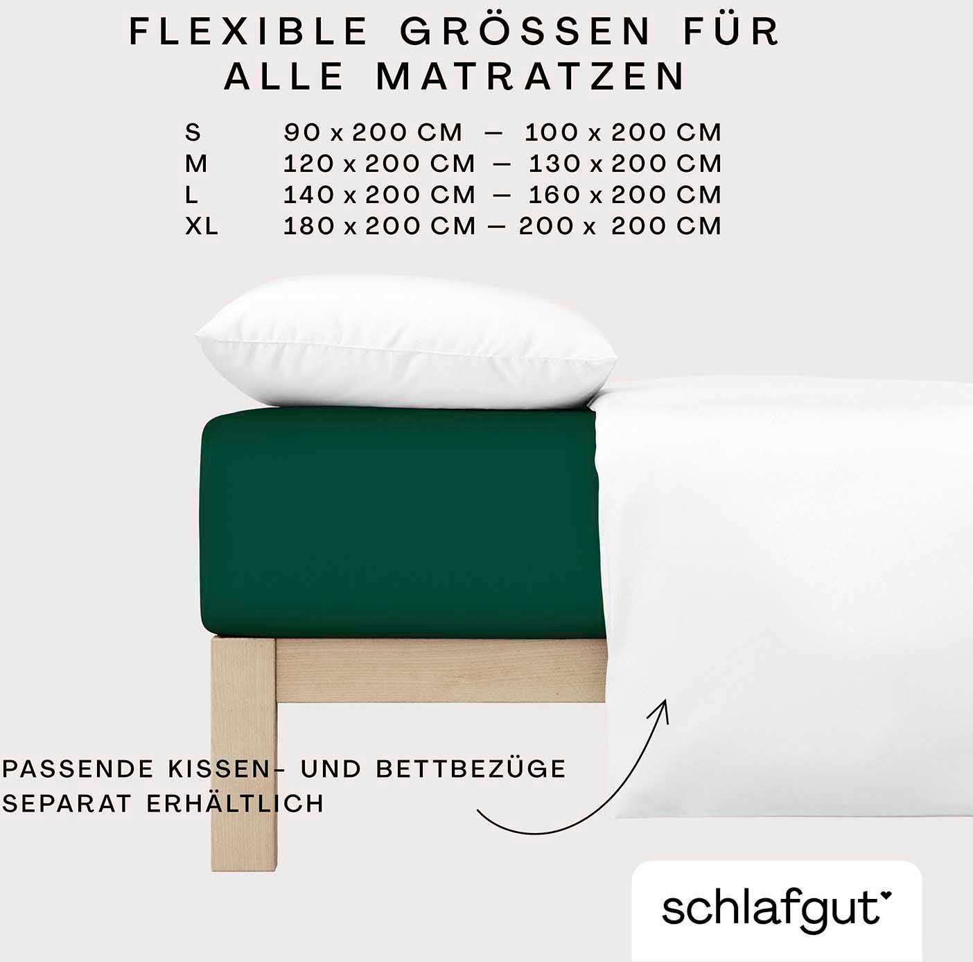 cm, Jersey, (1 deep 25 green Matratzen cm u.a. bis CASUAL 140x200 Bio-Baumwolle, weich Spannbettlaken oder in langlebig, 180x200 für 90x200, Höhe, Schlafgut, Bettlaken Gummizug: 100% Stück), rundum, Gr. zuverlässig,