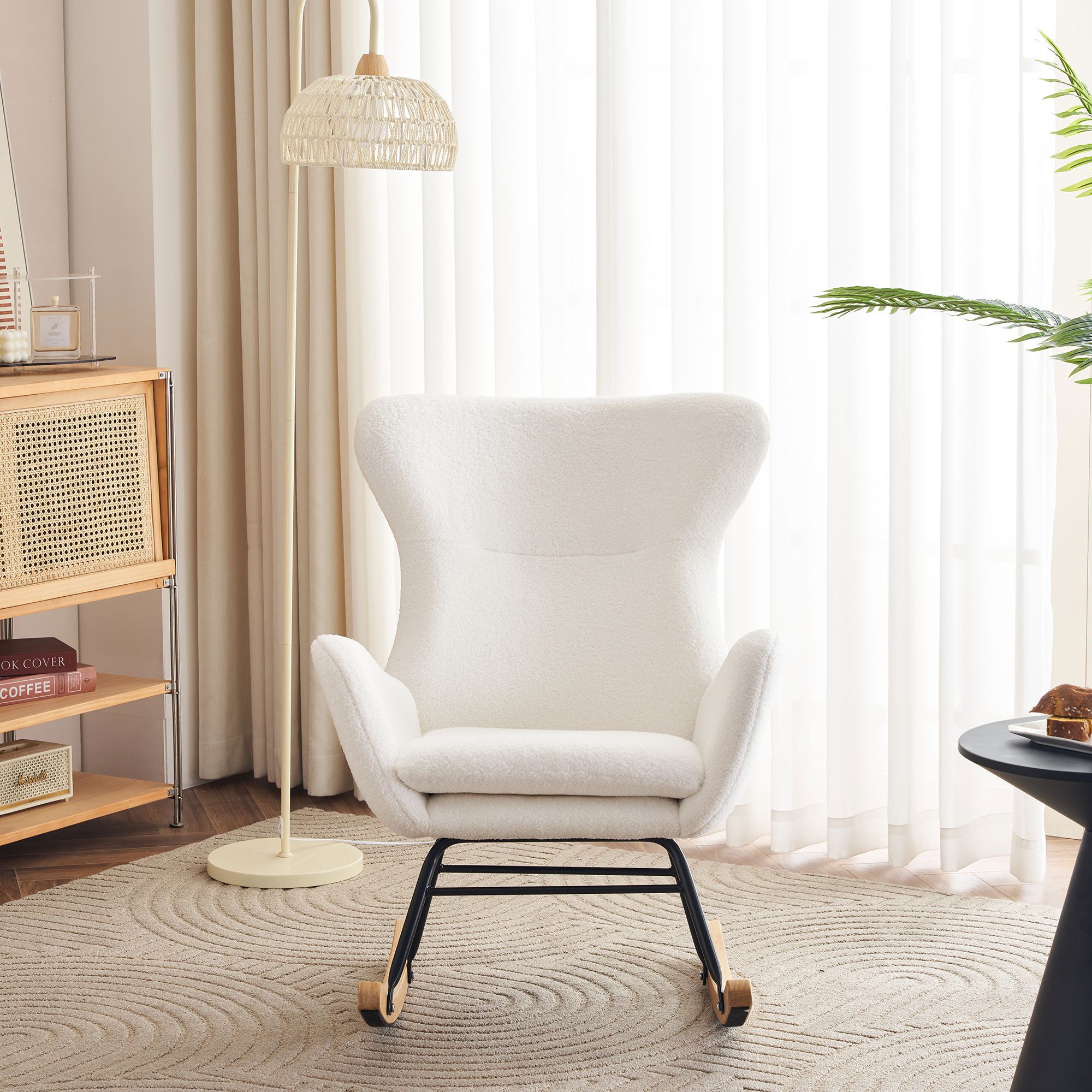 DOPWii Schaukelsessel Freizeitschaukelstuhl mit Hoher Rückenlehne,Teddy-Samt-Schaukelstuhl, Freizeitstuhl,Einzelsofastuhl,Mutterstuhl,Kinderzimmerstuhl