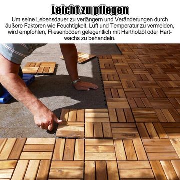 Bettizia Holzfliesen Holzoptik Akazienholz Terrassenfliesen Klickfliesen 1-5m² 30x30cm, Platten Holz Bodenfliese