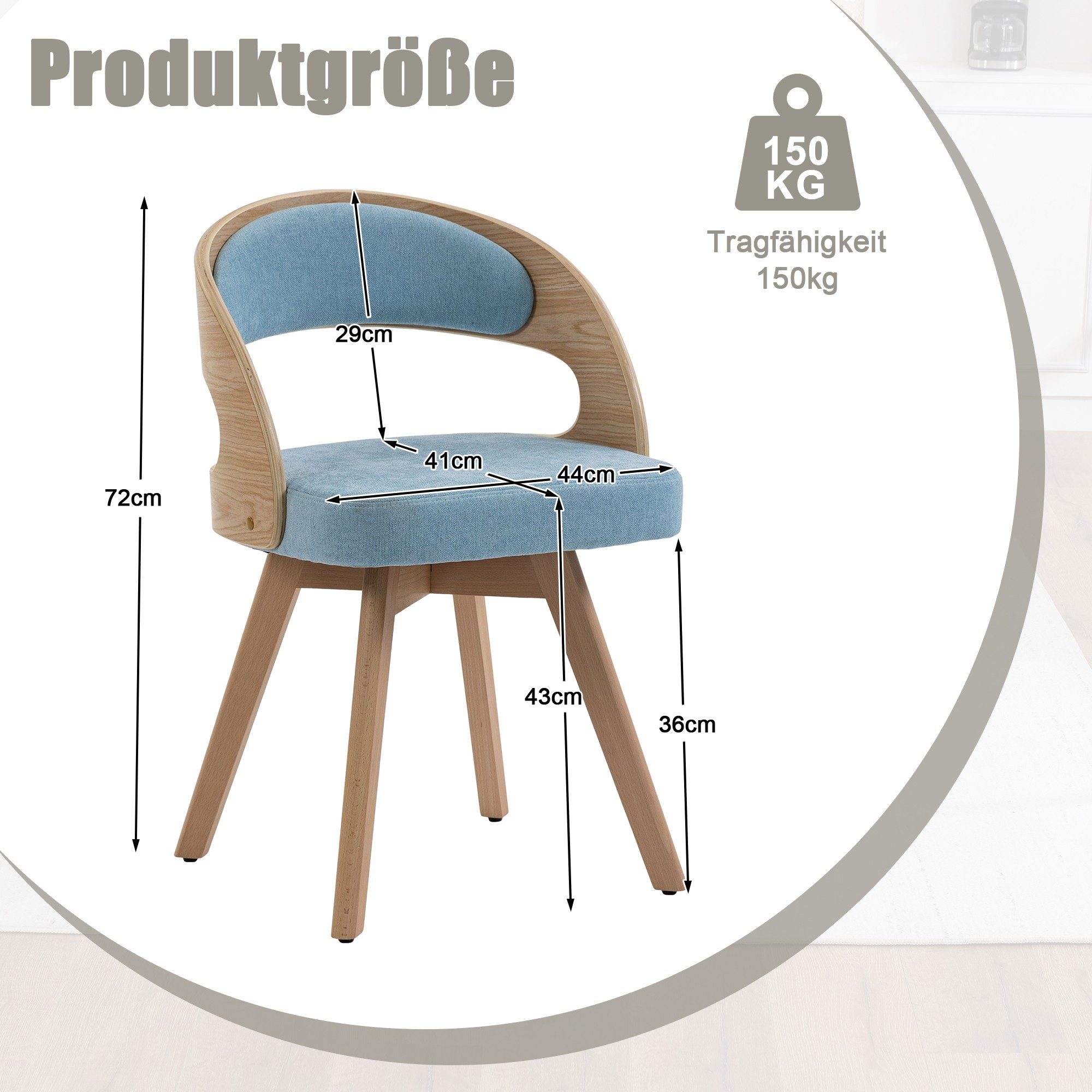 LVHOM Esszimmerstuhl 360° drehbar, geschwungene Rückenlehne, Massivholzrahmen, 2er-Set (Leinenstoff, ergonomisches Design,verstellbare, rutschfeste Füße, nach a – Bild 2 von 5