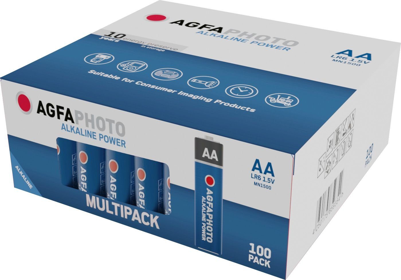 AgfaPhoto AGFAPHOTO Batterie Alkaline Mignon AA LR06 1.5V 100 Stück Batterie, (1,5 V)