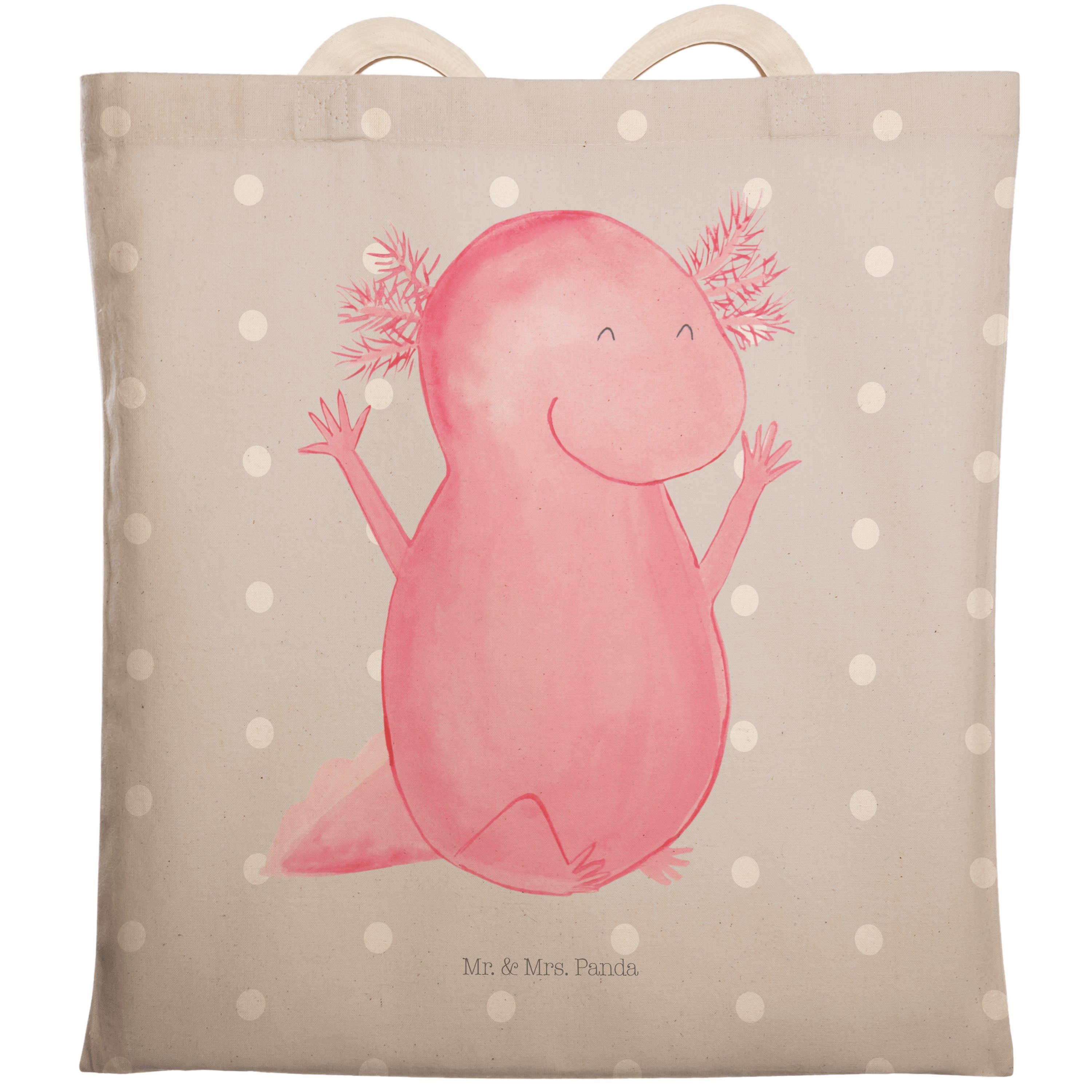 Mr. & Mrs. Panda Tragetasche Axolotl Hurra - Grau Pastell - Geschenk, Beuteltasche, Lurch, Schwanz (1-tlg) | Tragetaschen