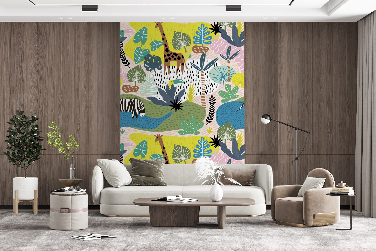 Muster St), - Matt, (3 MuchoWow Wandtapete bedruckt, Wohnzimmer, Fototapete Vinyl Tapete Dschungel Montagefertig Pflanzen, - für - Tiere