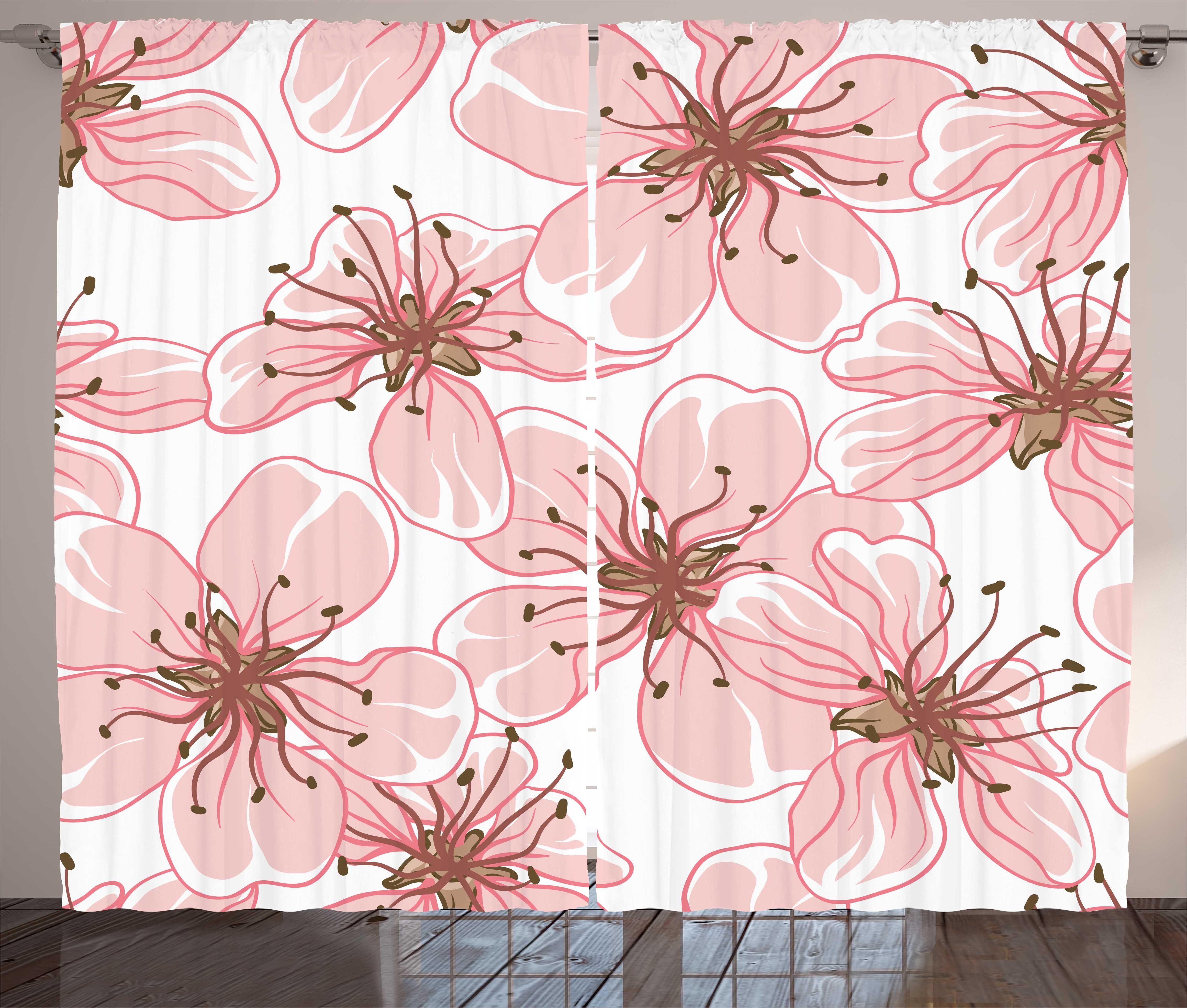 Kräuselband mit Sakura Haken, Flora japanisch Boho Muster Abakuhaus, Schlafzimmer Schlaufen und Vorhang Gardine
