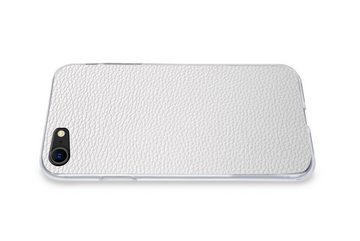MuchoWow Handyhülle Leder - Strukturiert - Leder-Optik - Weiß, Handyhülle Apple iPhone 8, Smartphone-Bumper, Print, Handy Schutzhülle