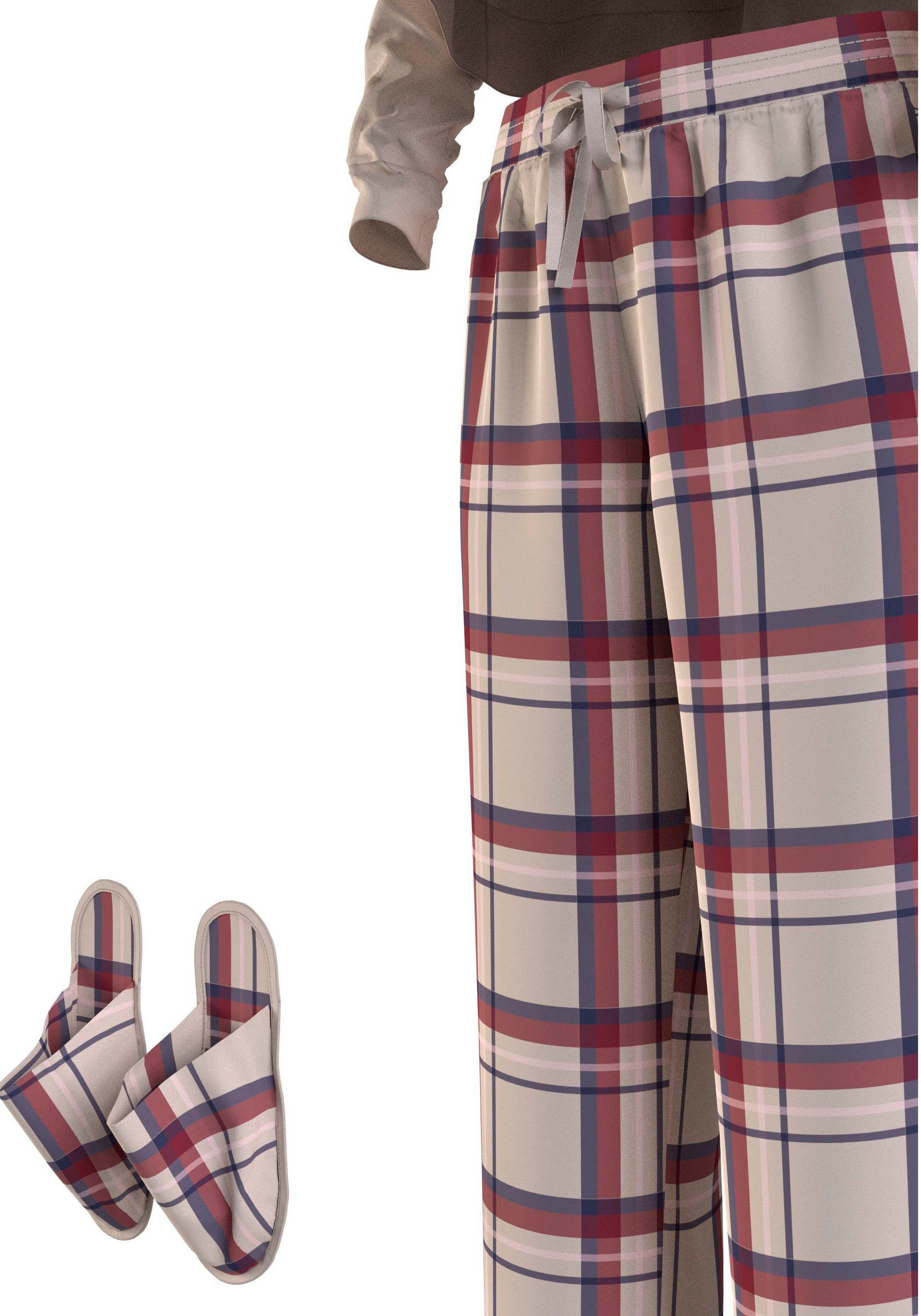 Hilfiger PANTS SLIPPER Underwear Pyjama Schlafhose GIFT + & mit FLANNEL (Set, Tommy Kordel Slipper) PYJ 3-tlg.,