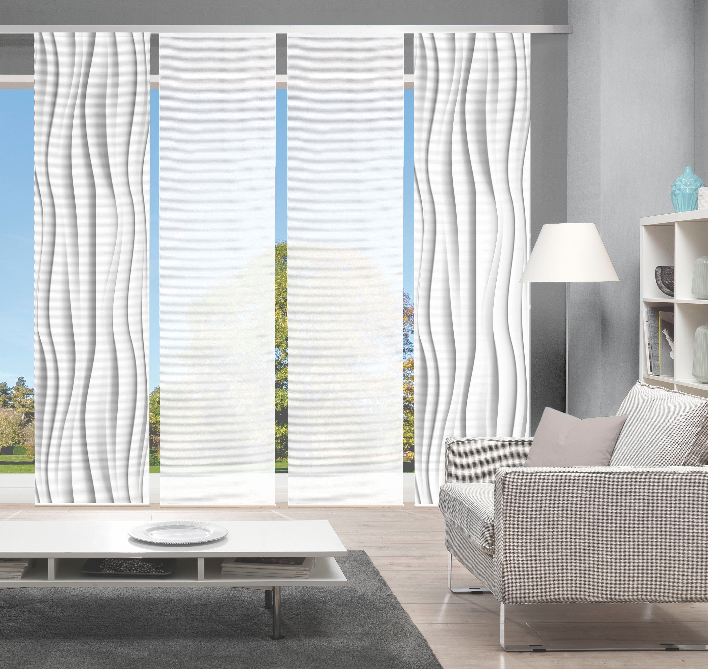 Vision S Schiebegardine WELLO 4er SET (4 St), Paneelwagen, blickdicht, Bambus-Optik, Digital bedruckt