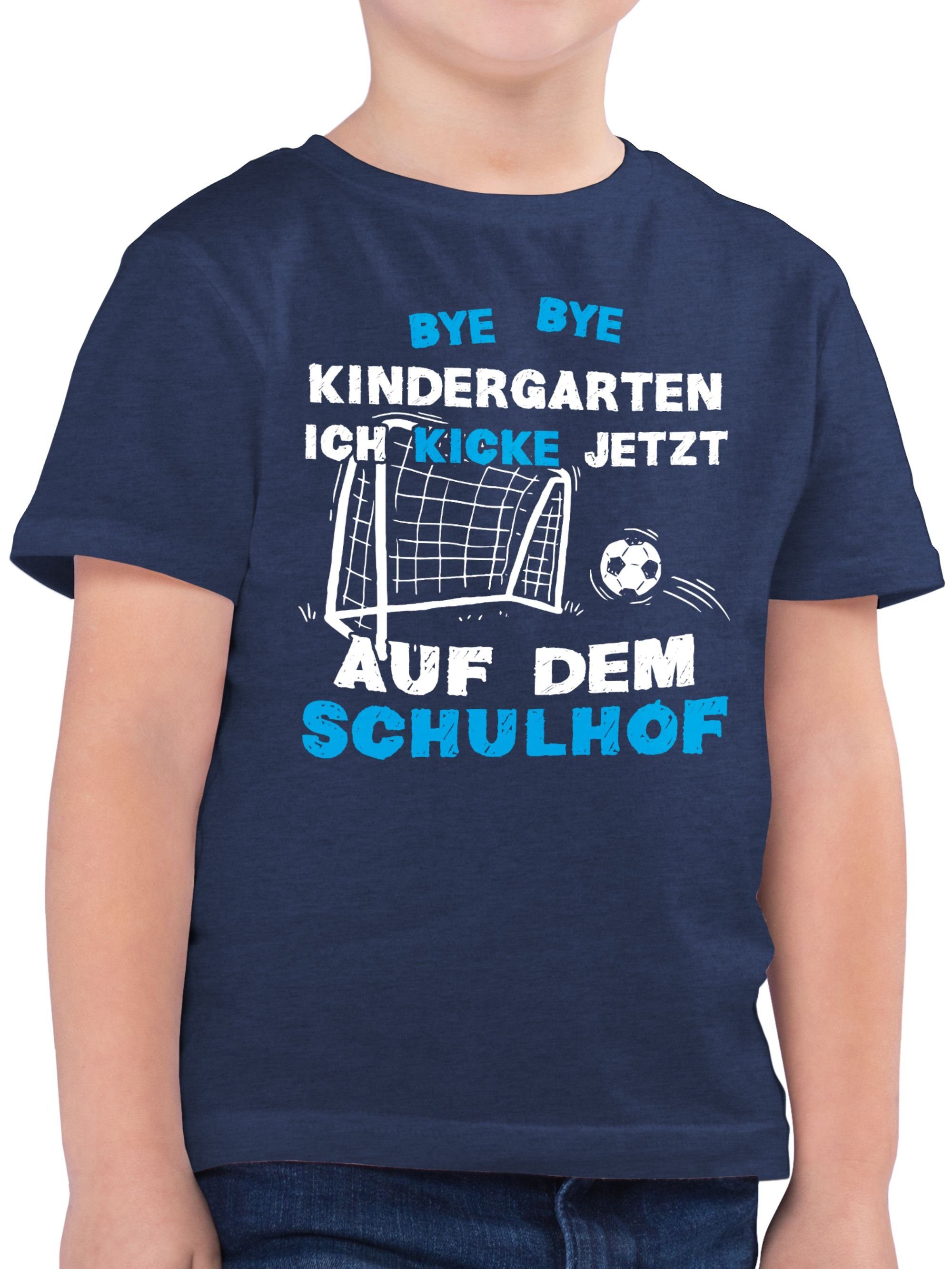 Shirtracer T-Shirt Bye Bye Kindergarten Fußball Kick Schulhof Einschulung Junge Schulanfang Geschenke 3 Dunkelblau Meliert