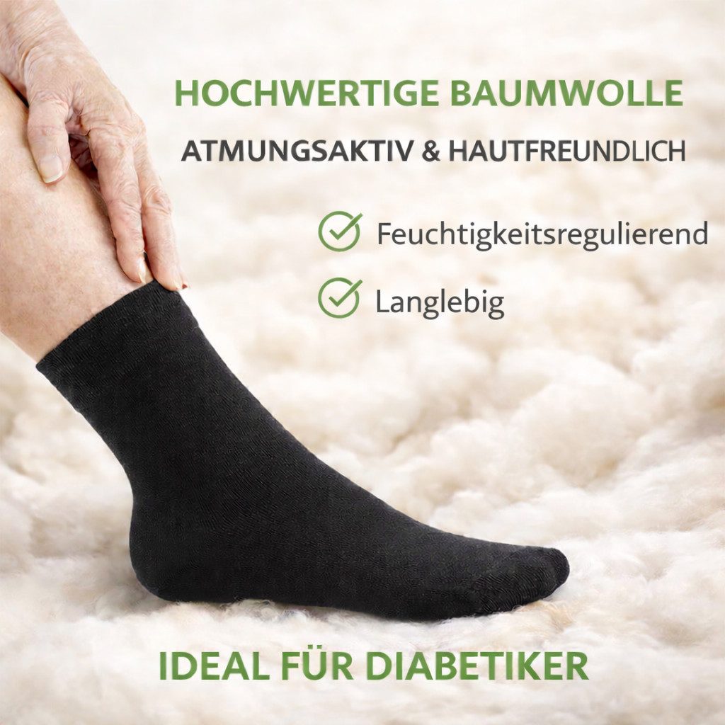 Chili Lifestyle Diabetikersocken Bestcare Gesundheitssocken Herren Damen kurze schwarze Baumwollsocken (Multipack, 8-Paar, ein Design) Venensocke aus weicher Baumwolle Weichbund ohne Gummidruck