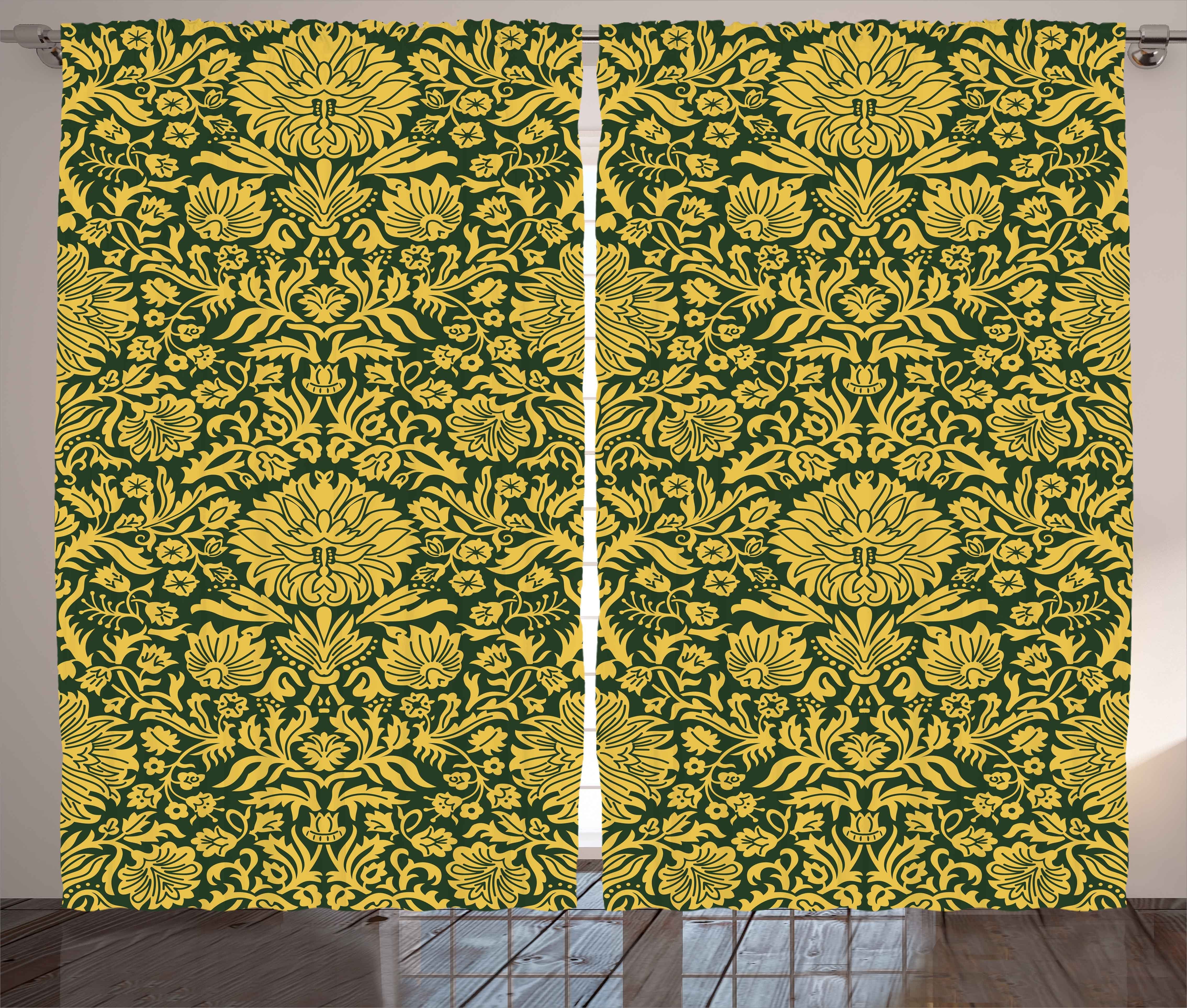 Barock Vorhang mit Gardine Blumen-Motiv Haken, Abakuhaus, Schlaufen Schlafzimmer und Kräuselband Blumen