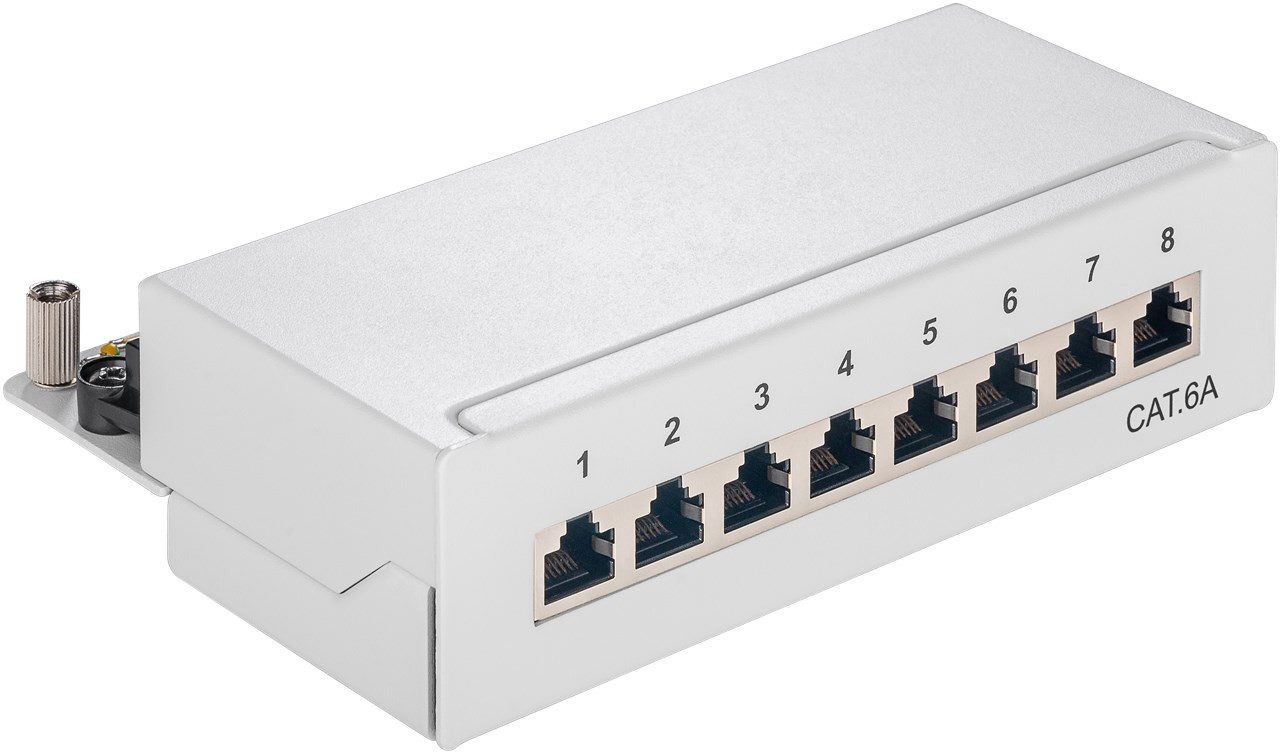 Goobay CAT 6a Mini/Desktop Patch Panel, 8 Port, Grau - STP geschirmt, Grau Netzwerkkabel