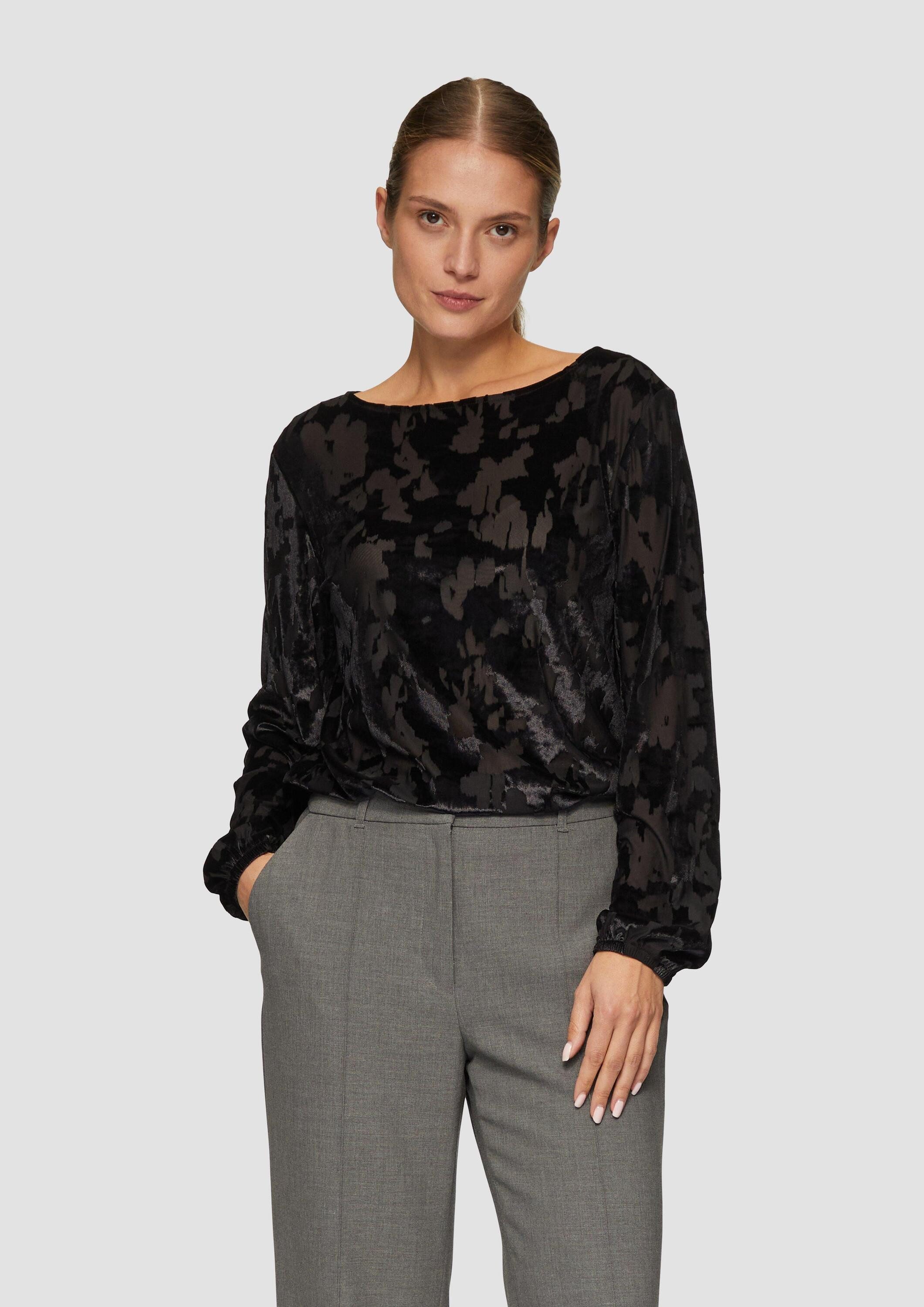 s.Oliver Langarmshirt T-Shirt Transparentes Samt-Longsleeve mit All-over-Mu günstig online kaufen