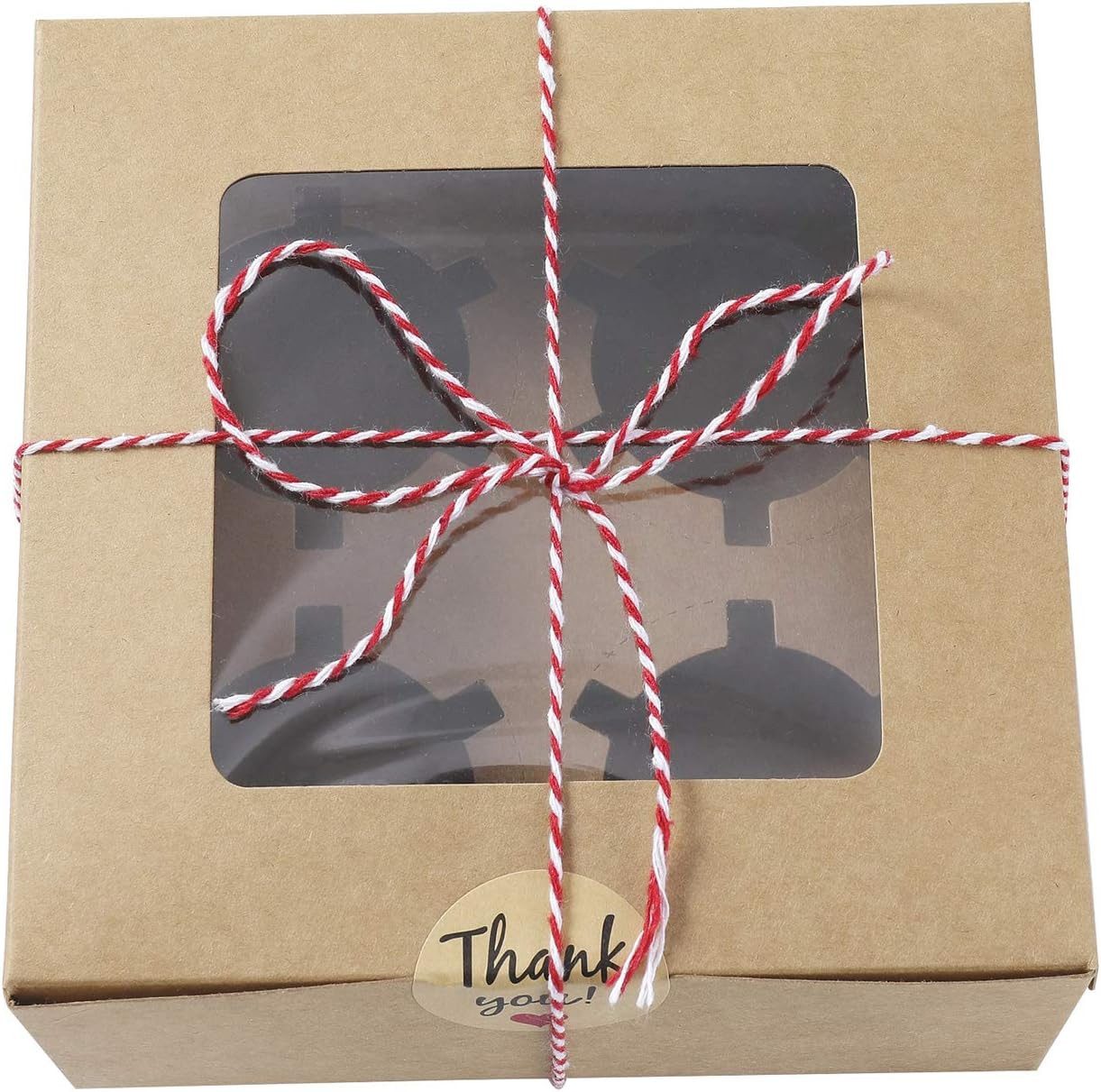 UE Stock Kuchentransportbox 15 St. 4er Muffin Cupcake Box Schachteln mit Seil Fenster 16x16x7,5cm, Pappe, sicher, stilvoll und einfach zu verwenden