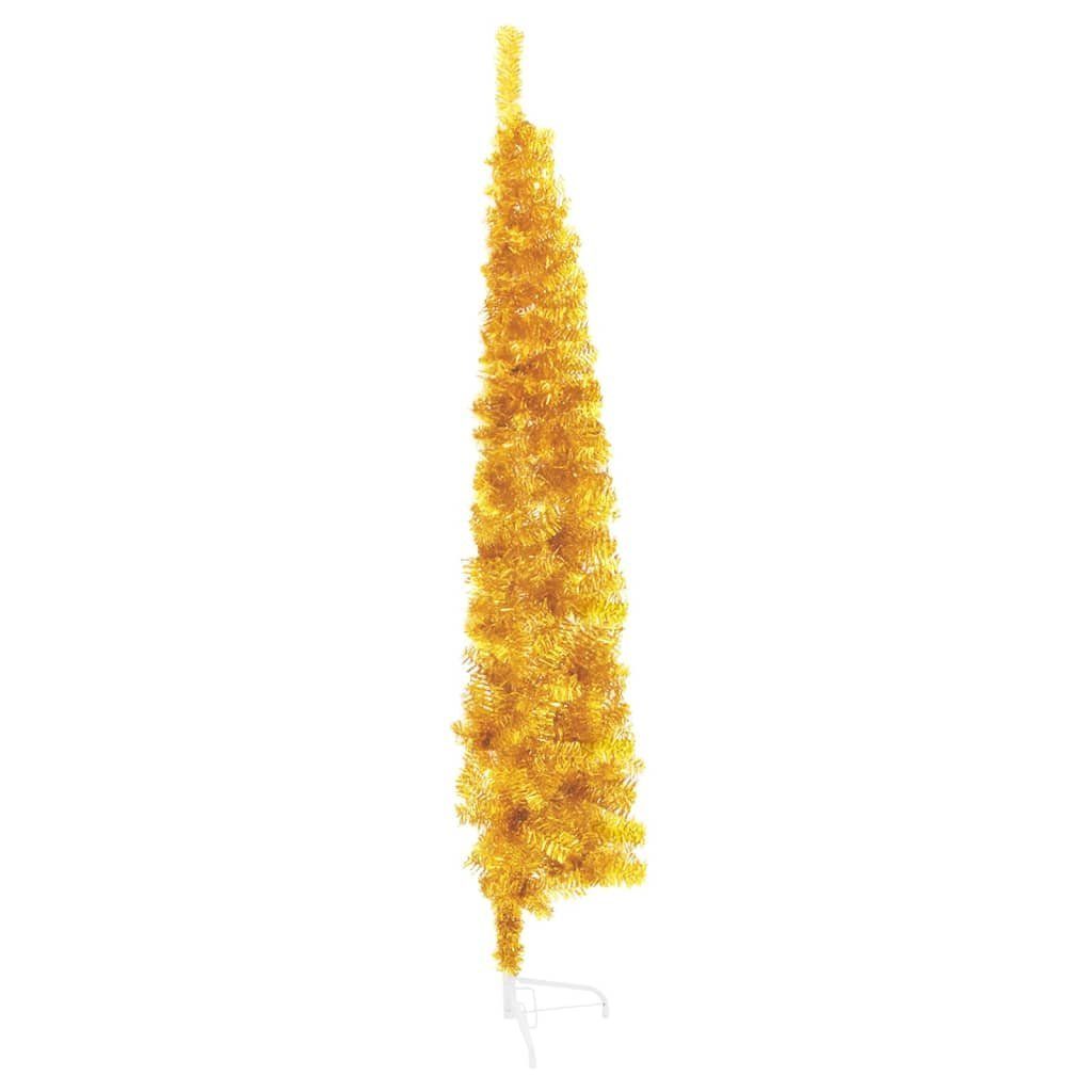 furnicato Künstlicher Weihnachtsbaum Ständer mit Gold Halb-Weihnachtsbaum Künstlicher 210 cm Schlank