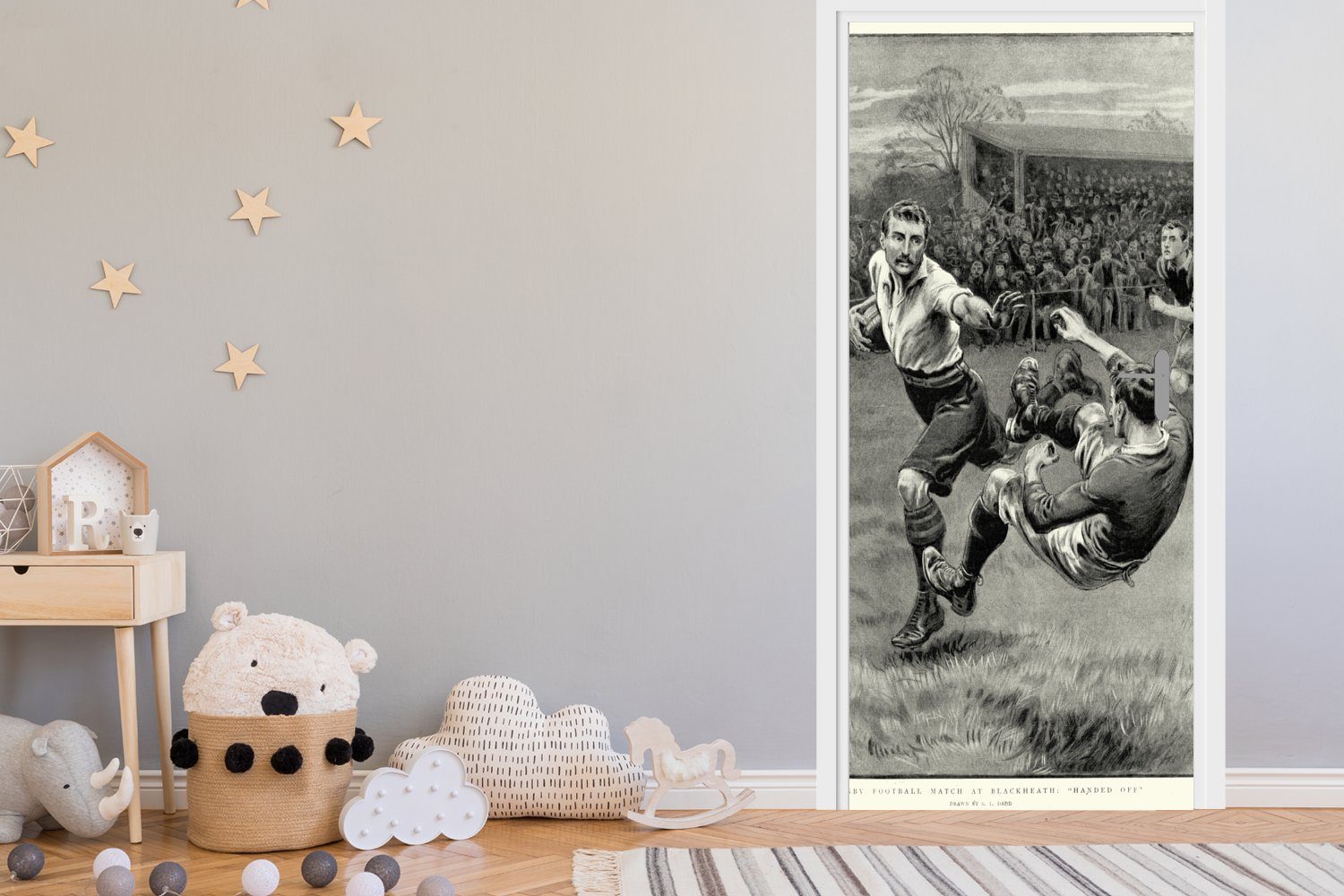 MuchoWow Türtapete Eine historische bedruckt, Türaufkleber, Fototapete Tür, Rugbyspiels, Illustration St), eines für cm (1 75x205 Matt
