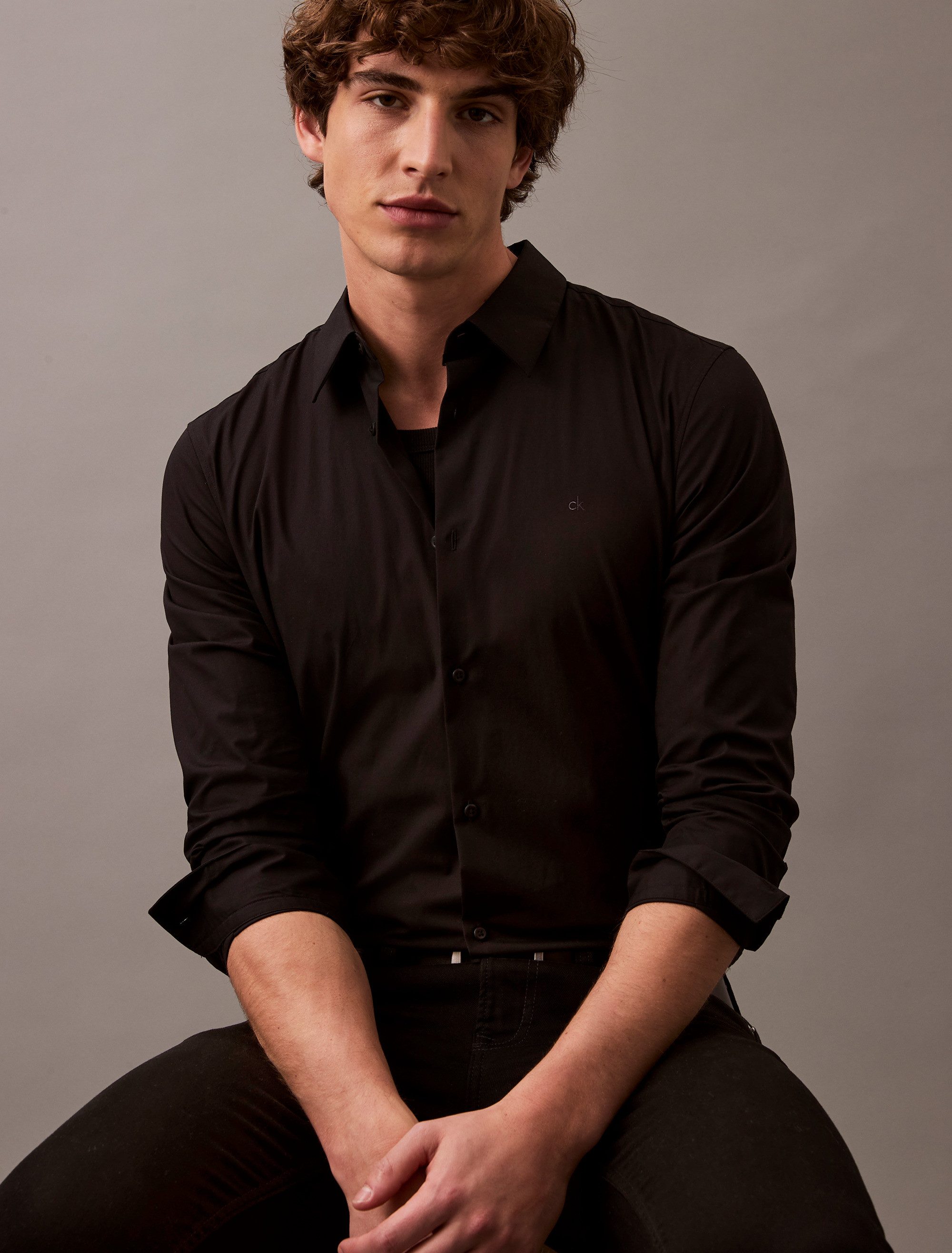 Calvin Klein Langarmhemd slim fit, in Unifarbe