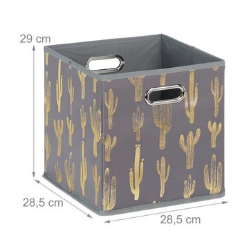 relaxdays Regalkorb 6 x Quadratische Faltbox mit Kaktusmotiv