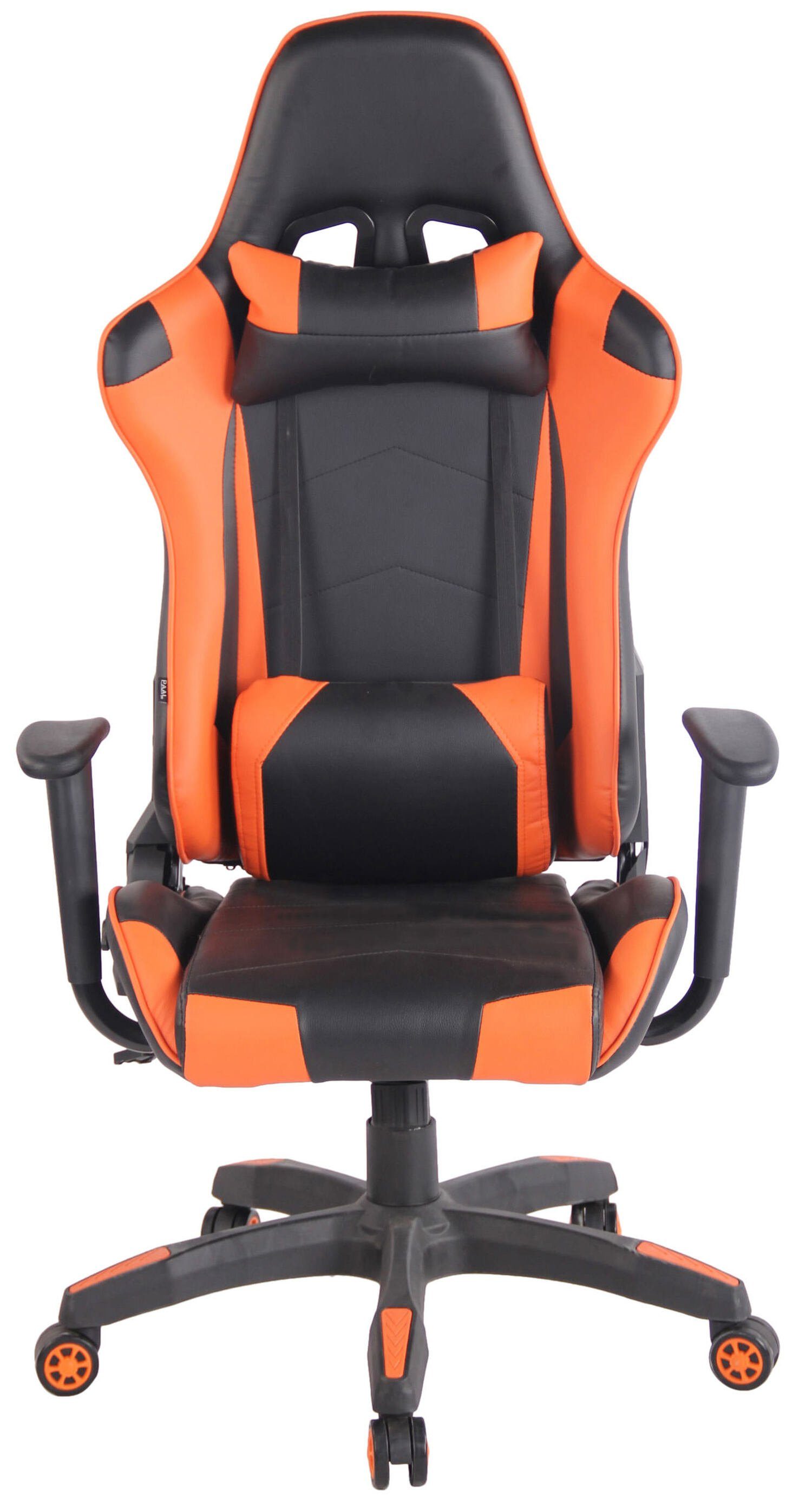 TPFLiving Gaming-Stuhl Mirage mit bequemer Kunststoff schwarz/orange Gestell: Kunstleder - drehbar und Gamingstuhl, (Schreibtischstuhl, schwarz Rückenlehne Racingstuhl, - Drehstuhl, höhenverstellbar Chefsessel), 360° Sitzfläche
