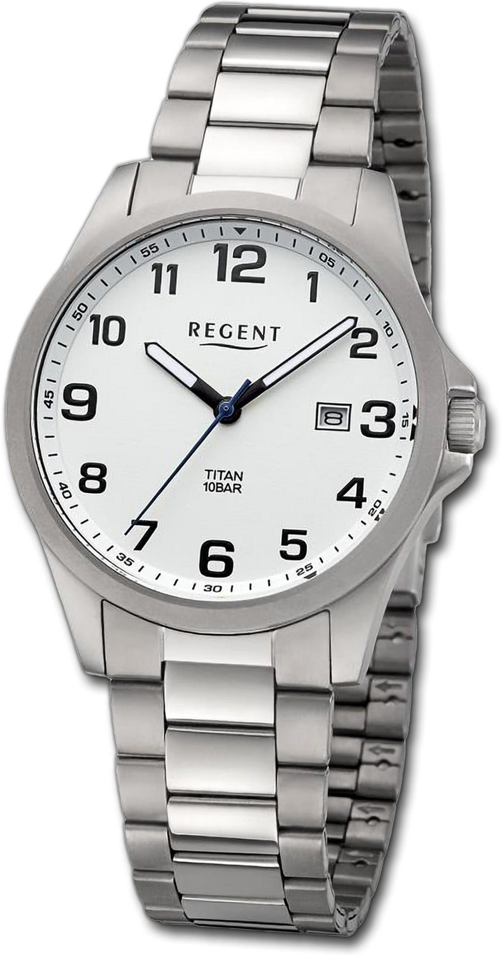 extra Herren Regent Herrenuhr Titanarmband 39mm) Armbanduhr Quarzuhr silber, Regent Analog, (ca. groß Gehäuse, rundes