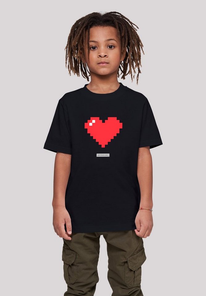 F4NT4STIC T-Shirt Pixel Herz Good Vibes Happy People Print, Das Model ist  145 cm groß und trägt Größe 145/152