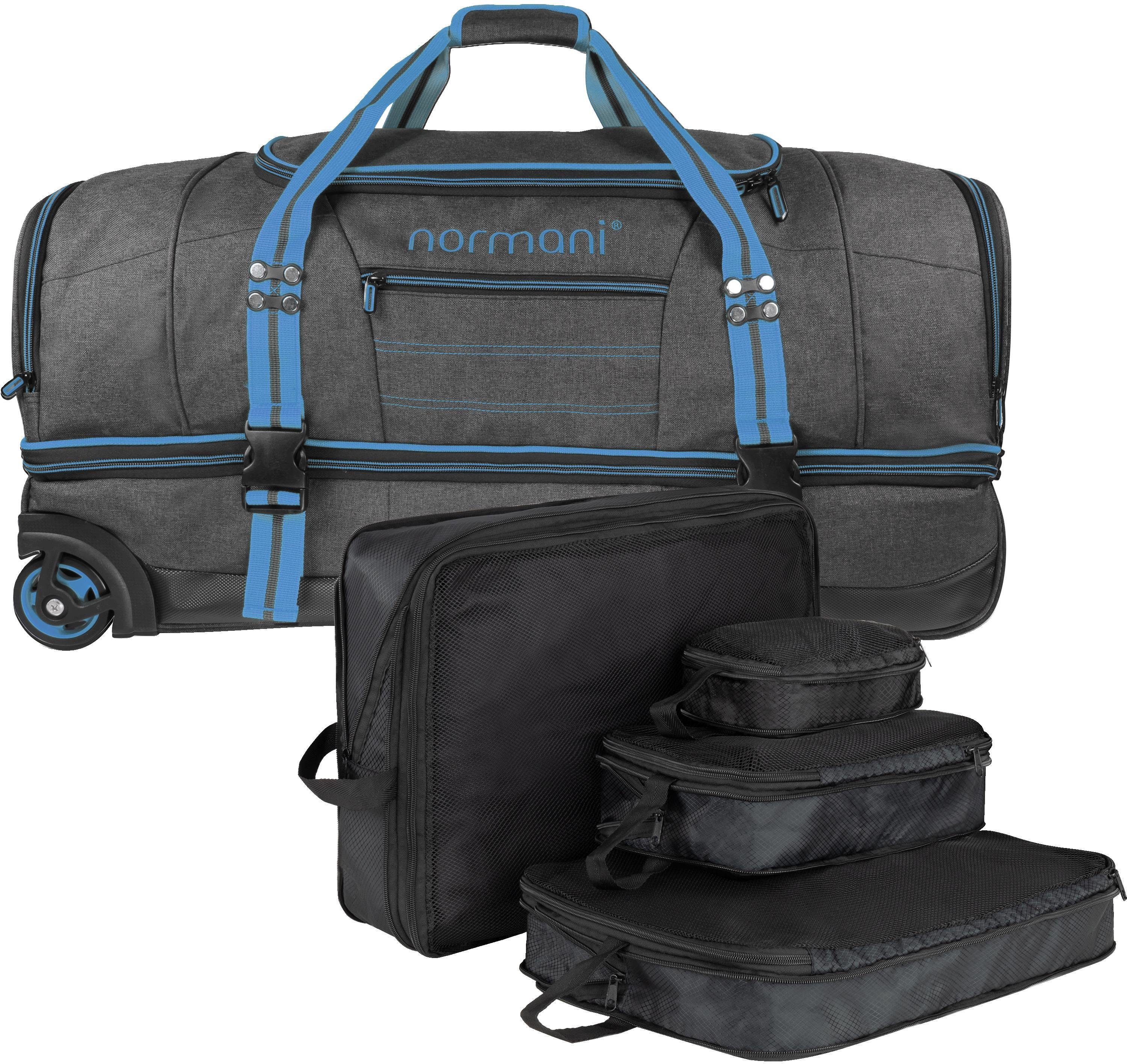 normani Reisetasche Reisetasche mit Rollen 90 L mit 4 Kleidertaschen, Reisetasche Urlaubstasche mit Rollen 90 Liter Blau