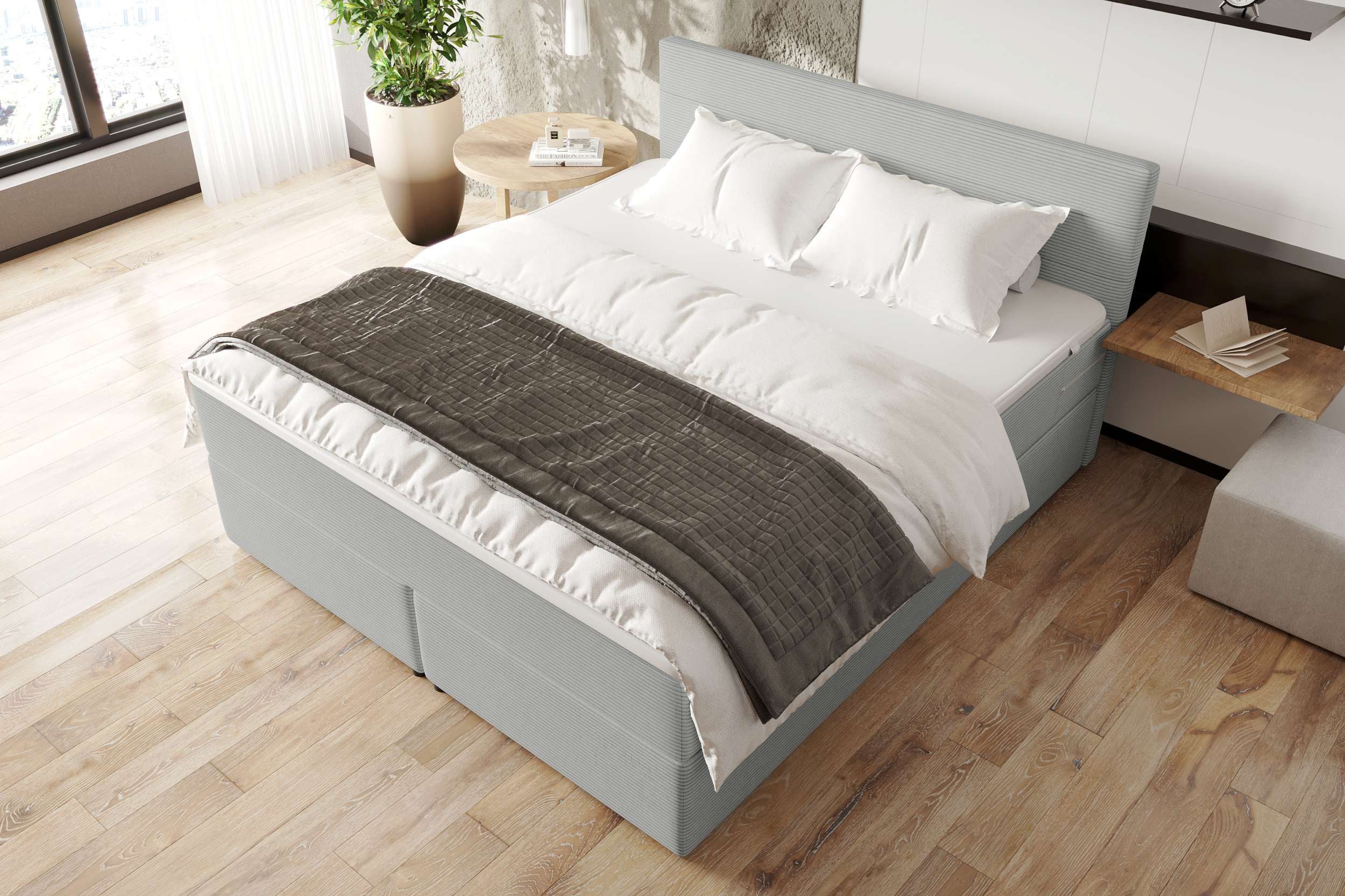 99rooms Boxspringbett Phönix (Schlafzimmerbett, Bett), mit Taschenfederkernmatratze, Topper und gepolstertem Cordstoff POSO