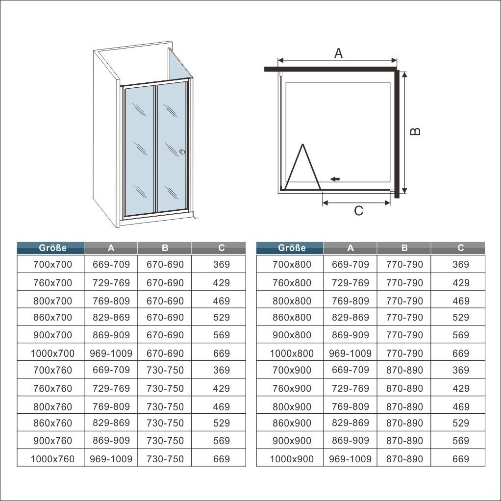 duschspa Dusch-Falttür Glastür Duschkabine Falttür Nischentür ESG Duschabtrennung Seitenwand, Sicherheitsglas, (Set) Transparentglas