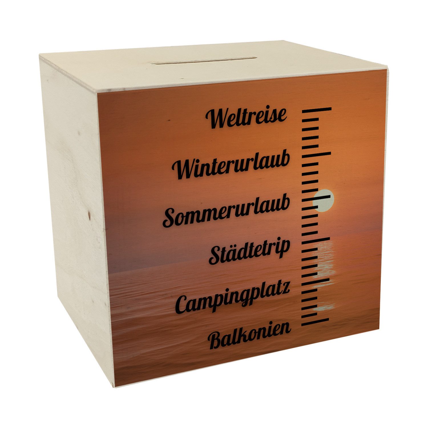 Spardose Urlaubsziele Spardose aus Holz mit Spruch