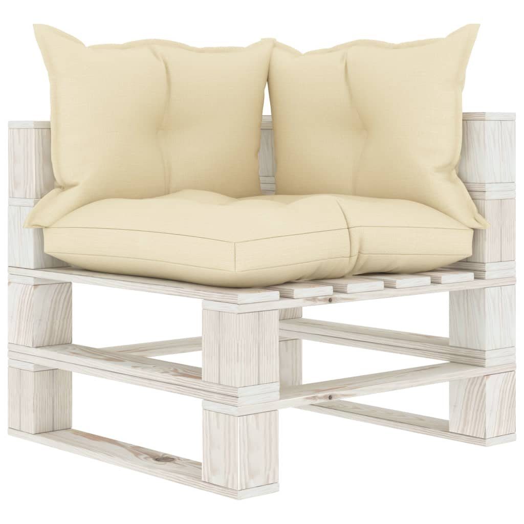 vidaXL Loungesofa 2-Sitzer Garten-Palettensofa mit Creme 1 Holz, Weiß Creme-Kissen Teile