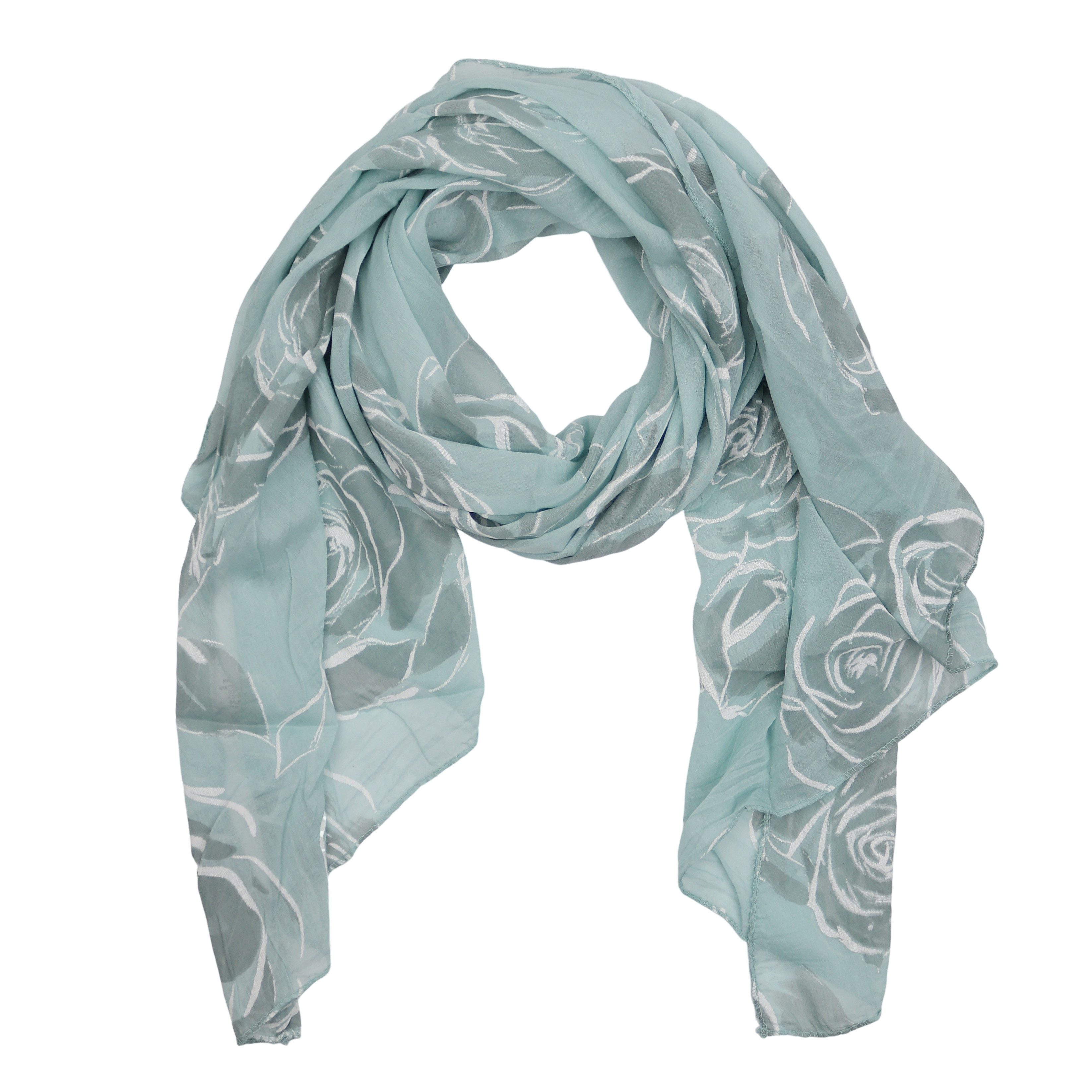 MIRROSI Modeschal Asymmetrischer Schal, Made in Italy 20% Seide 80% Baumwolle, (ca.170x77cm, Leicht und bequem, wunderschönes Muster), Damen Halstuch ideal für Frühling, Sommer und Herbst
