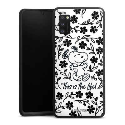 DeinDesign Handyhülle Peanuts Blumen Snoopy Snoopy Black and White This Is The Life, Samsung Galaxy A41 Silikon Hülle Premium Case Handy Schutzhülle