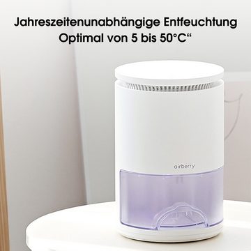 Ulife Luftentfeuchter airberry Kleiner Luftentfeuchter mit Autoabschaltung, für 15 m³ Räume, Tank 1,00 l, LED-Licht